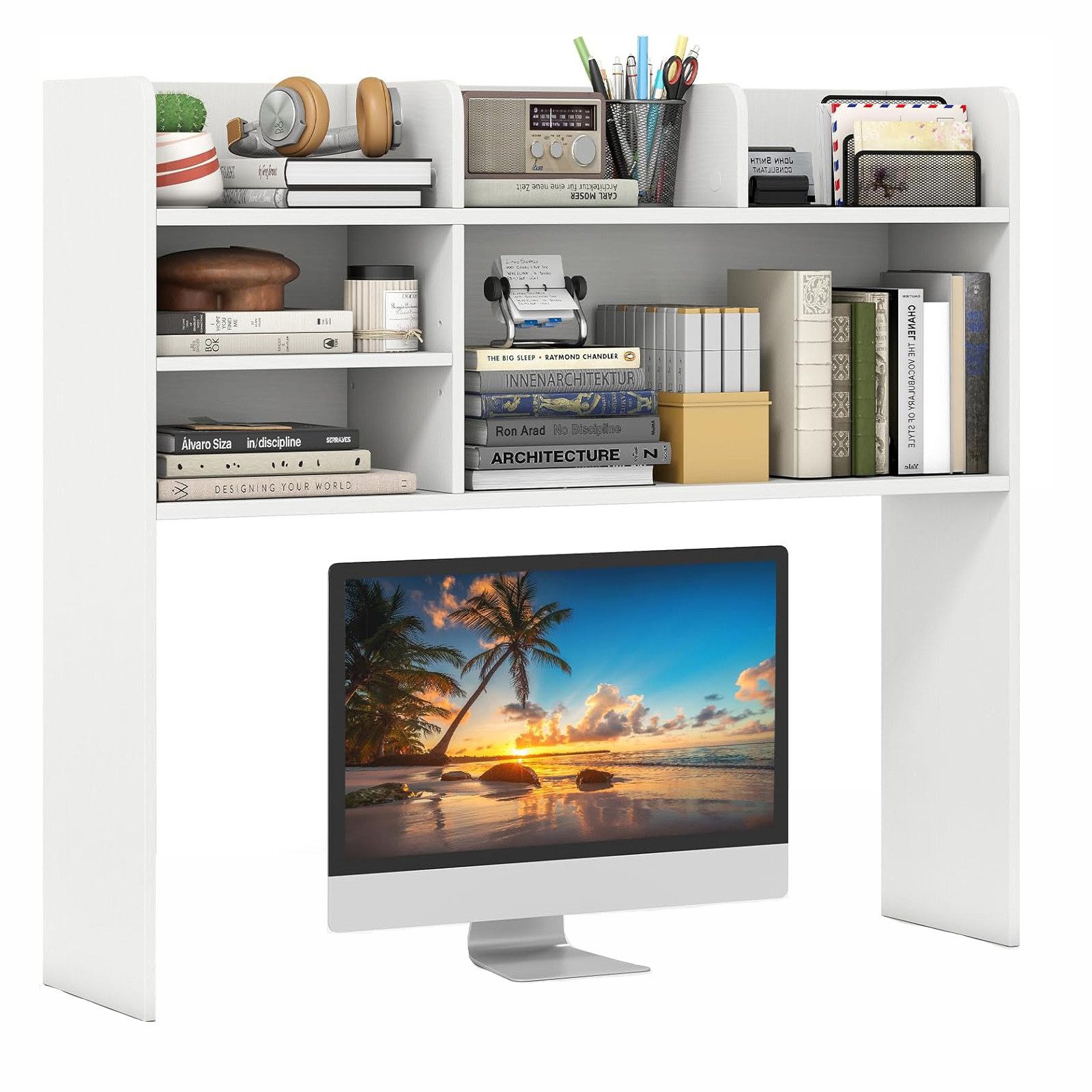 KOMFOTTEU Regal-Schreibtisch Schreibtischregal, mit 6 offenen Regalen, für Monitore bis zu 32"