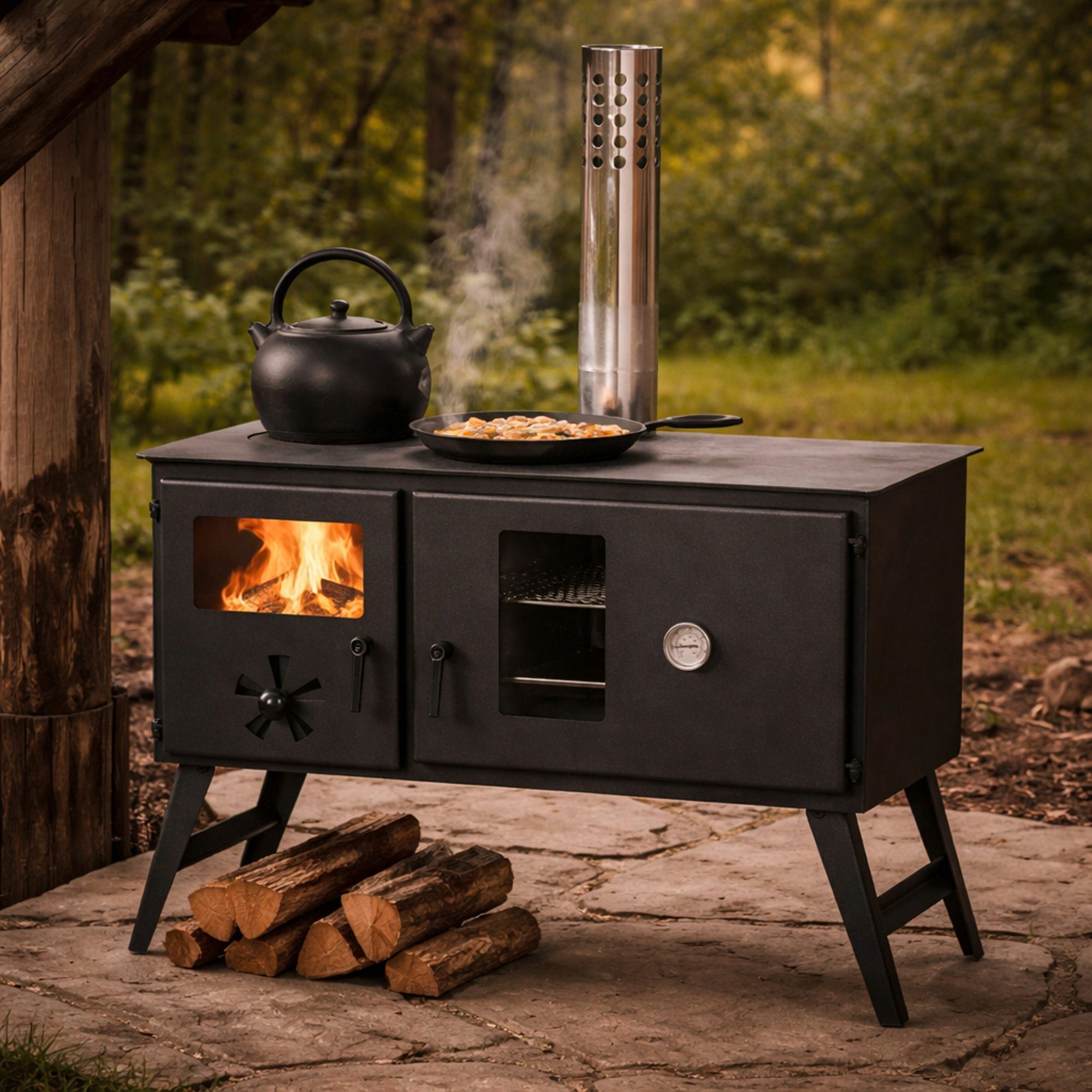 CampFeuer Feuerstelle Zeltofen, 58,5 x 28,5 x 232 cm, Zeltheizung, Holzofen für Camping, (1-St), Backfach mit Thermometer