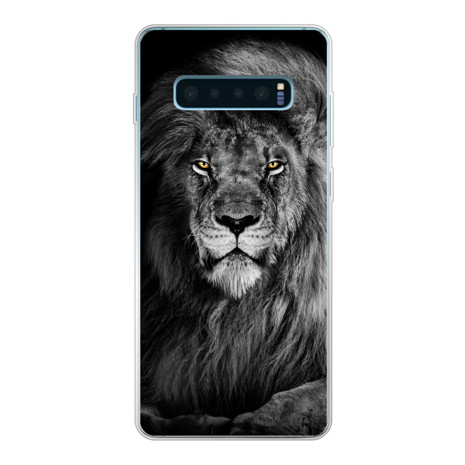 MuchoWow Handyhülle für Samsung Galaxy S10 Plus Löwe - Augen - Orange - Schwarz und weiß -, Phone Case, Silikon, Schutzhülle Dünn