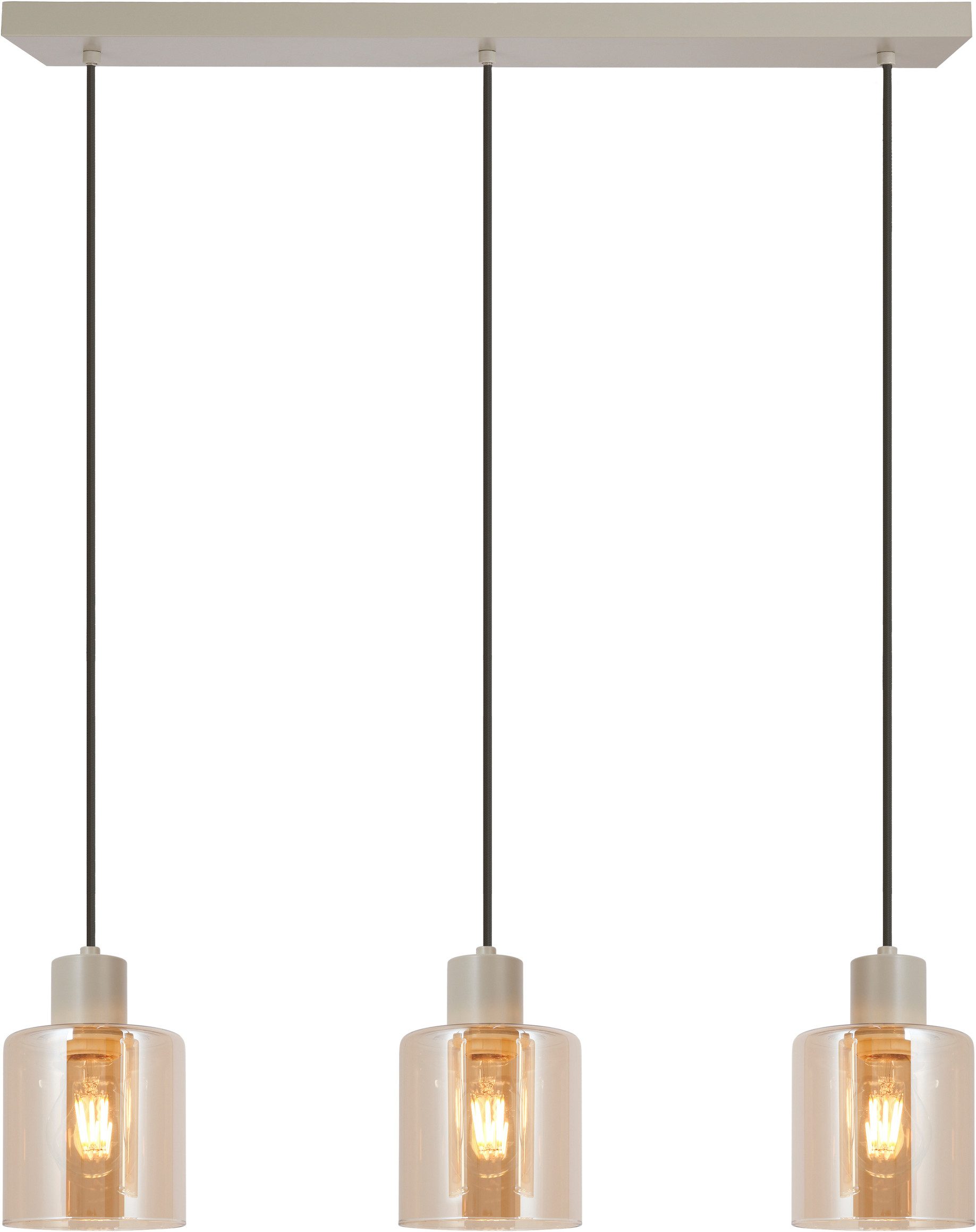 Brilliant Pendelleuchte Lyska, ohne Leuchtmittel, 72 x 12,5 x 120 cm, 3x E27 Fassung, Metall/Glas, beige/bernsteinfarben