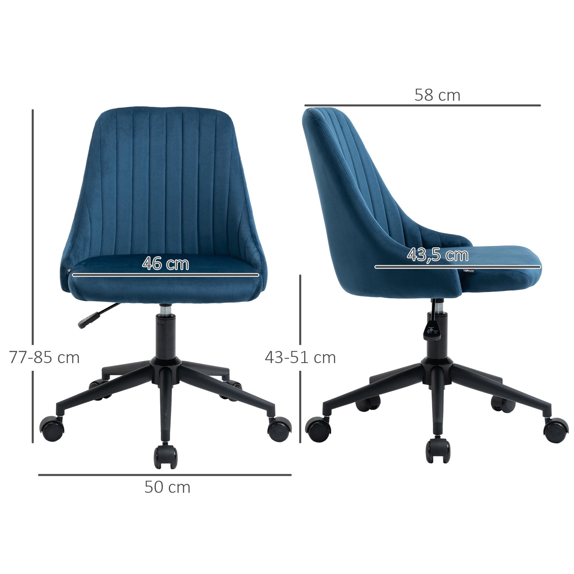Liniendesign Bürostuhl Ergonomisches Vinsetto (Bürostuhl Samtartiges Bürostuhl 1 Polyester Blau St), Drehstuhl Rückenlehne, mit