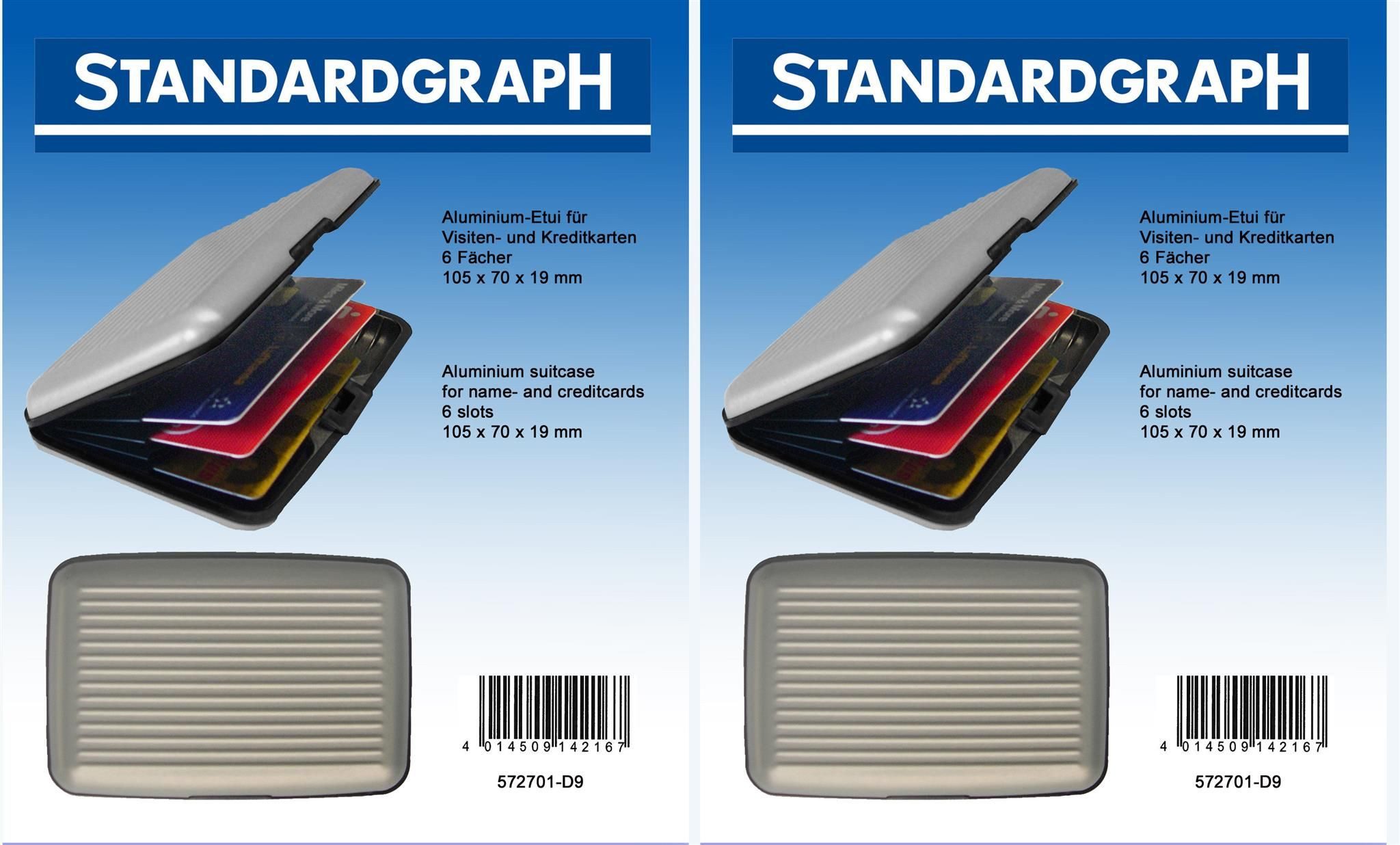 STANDARDGRAPH Visitenkartenhülle Standardgraph Aluminium-Visitenkartenboxmit 6 Fächern Größe 105 x70