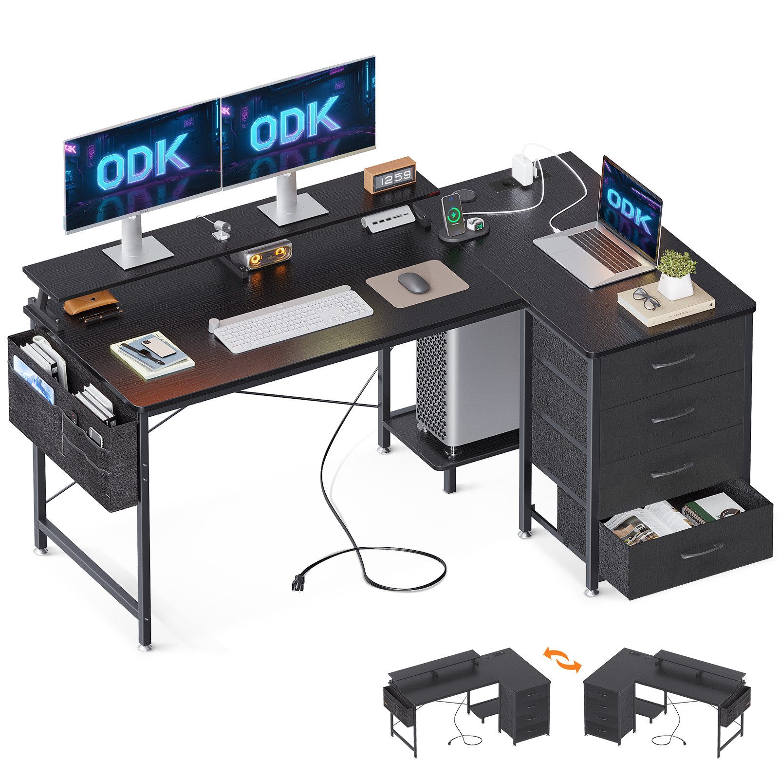 ODK Schreibtisch mit 4 Schubladen, USB-Ladeanschluss und 2 Steckdose (1 Tis günstig online kaufen