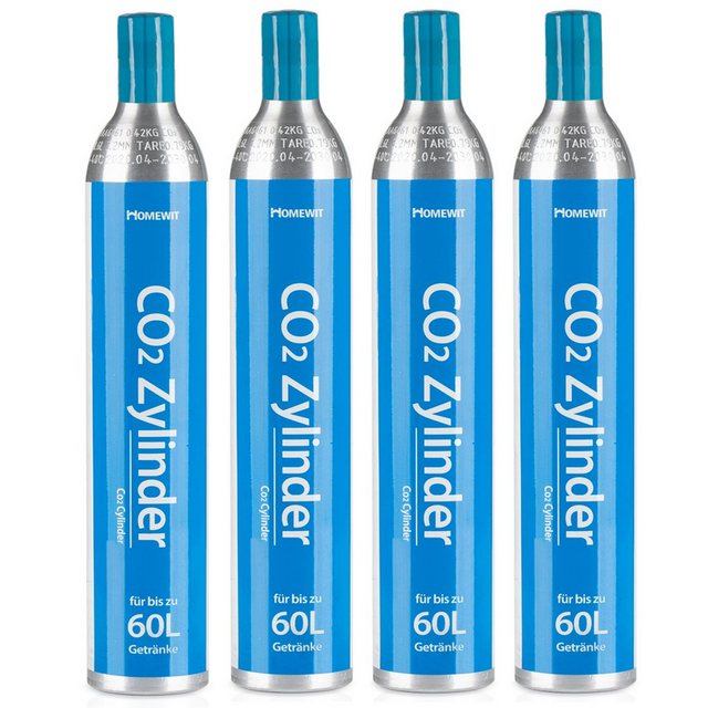 Homewit Wassersprudler CZHE60, (Für bis zu 60 L Getränke, 4-tlg., 4 Stück CO2 Zylinder Kohlendioxid Zylinder 425g), Erstbefüllt in Deutschland