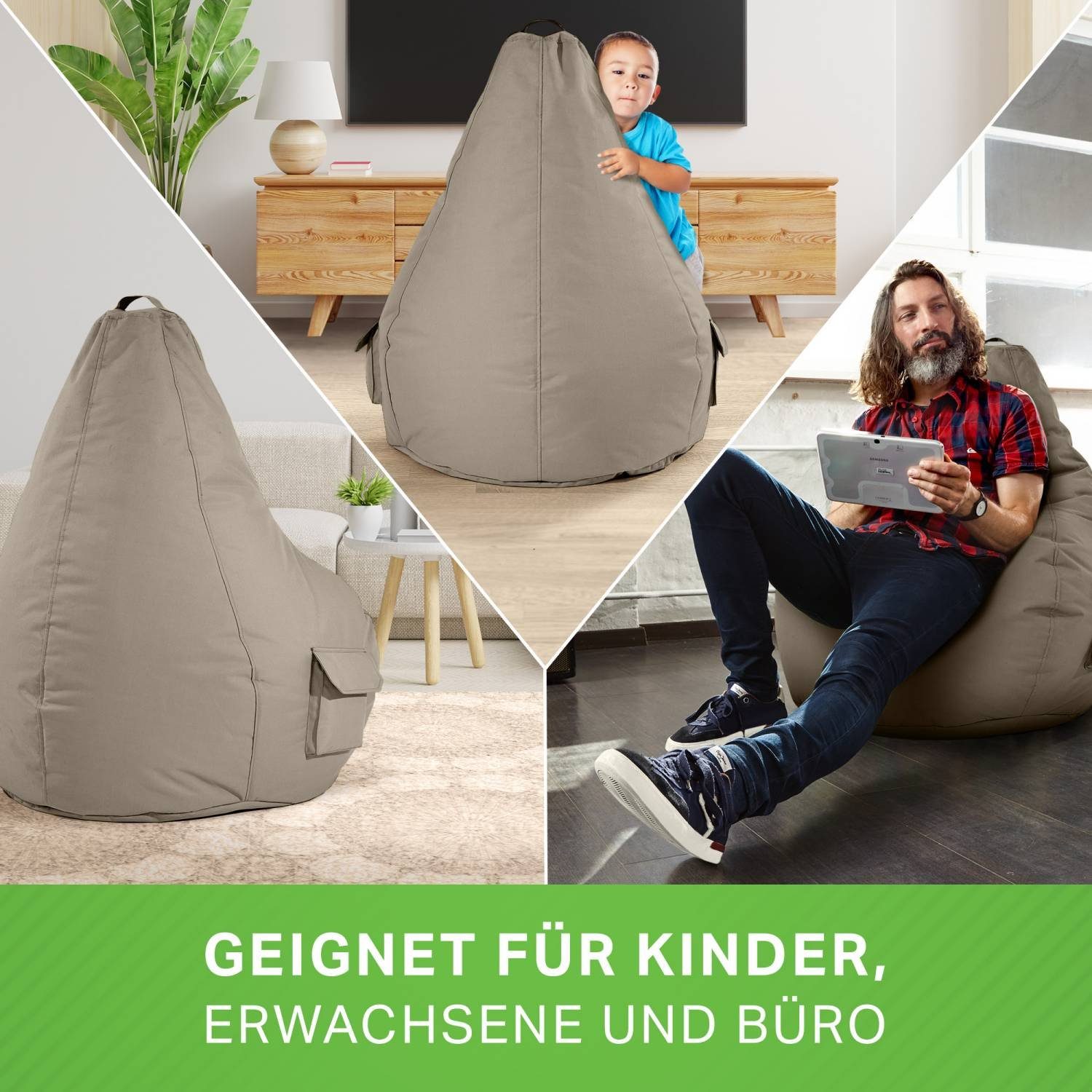 Green Bean Sitzsack Gaming Sitzsack + Hocker Cozy+Cube (2er Set Sitzsack + Hocker - fertig befüllt - robust waschbar schmutzabweisend -, Kinder & Erwachsene Bean Bag Bodenkissen), Lounge Sitzhocker Relax-Sessel Gamer Gamingstuhl Pouf