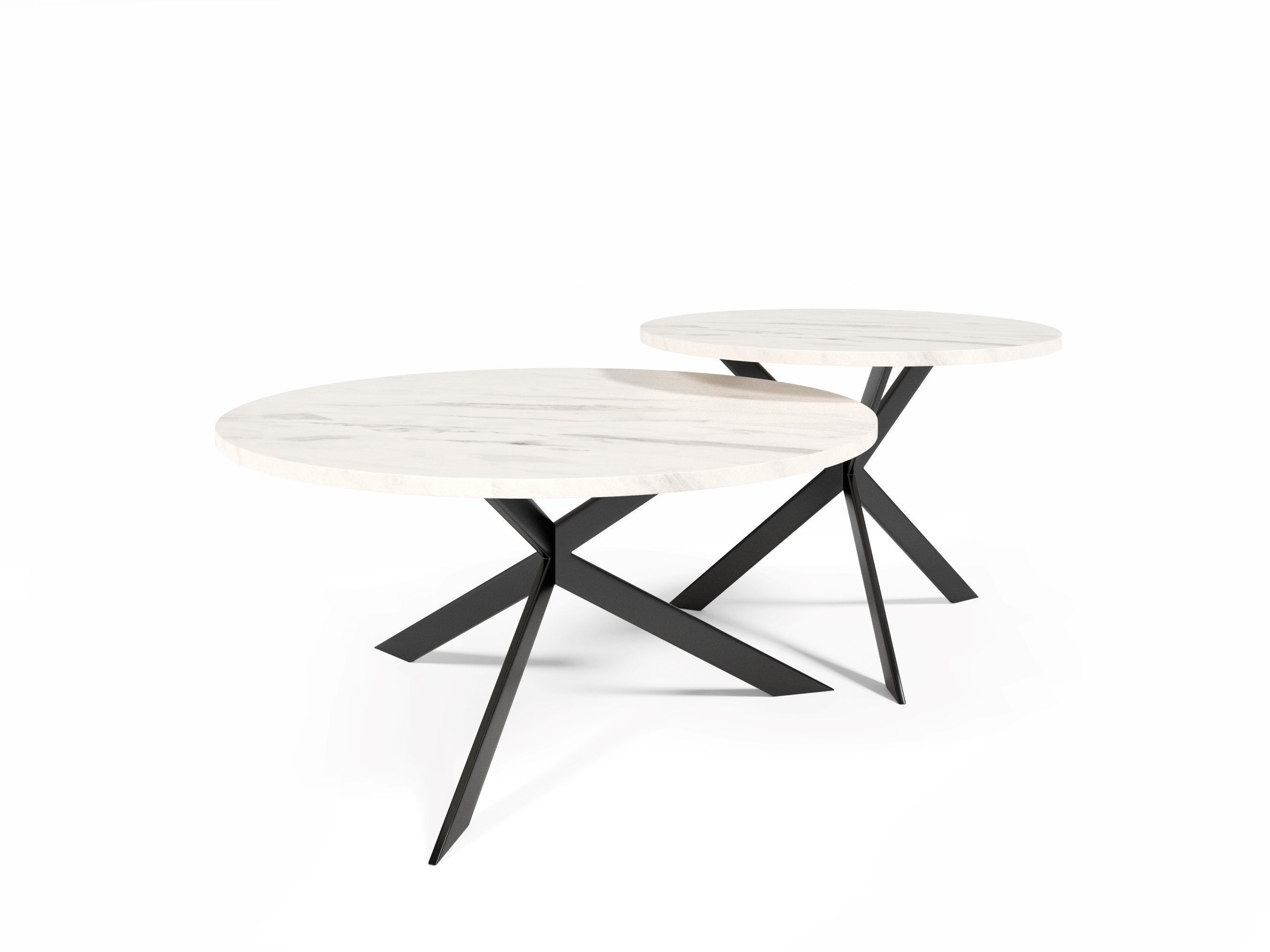 LAREN kratzfeste Home und Couchtisch 2-teilig Tischplatte, Marmor/schwarz, Stahlgestell Couchtisch-Set hitzebeständige, stoß- Polini