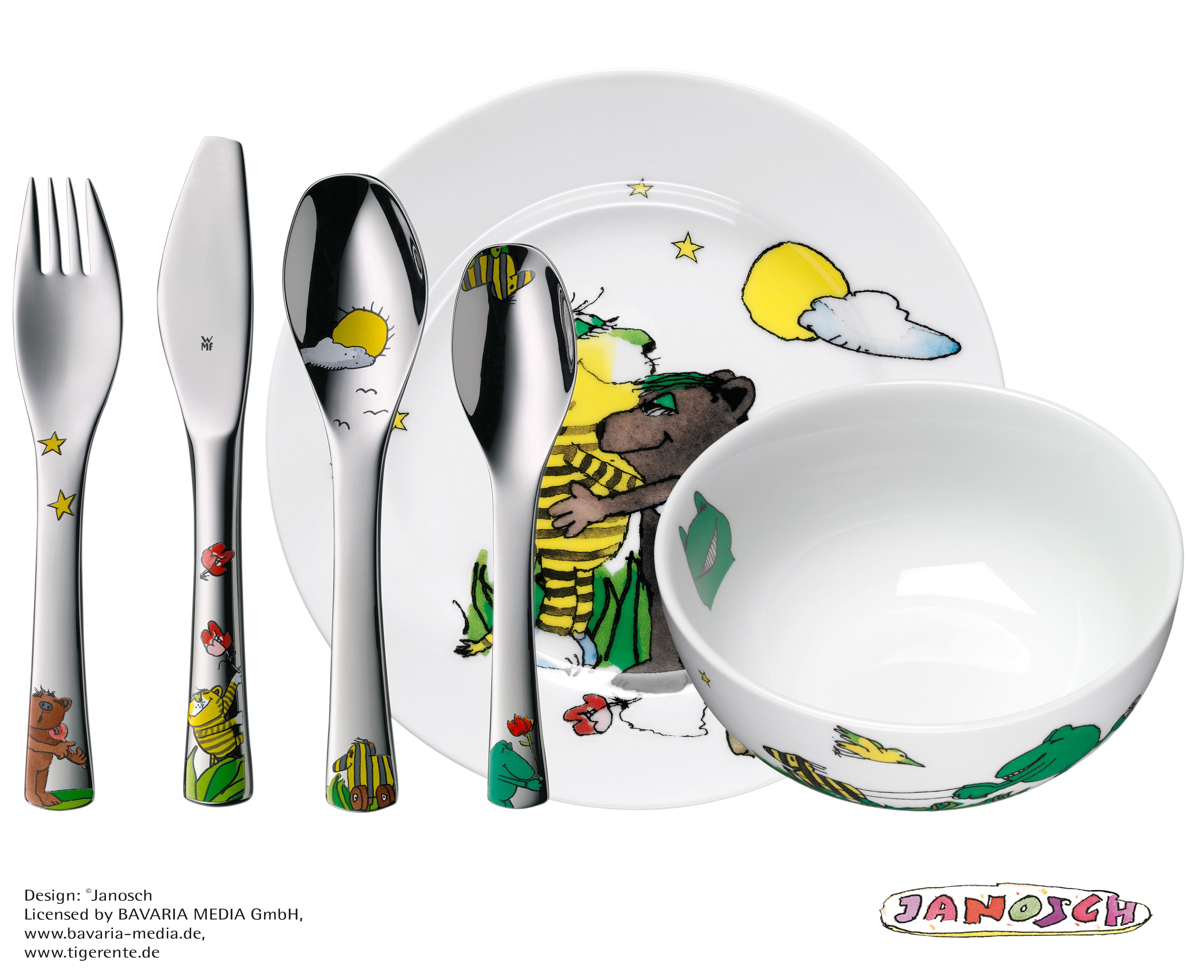 WMF Детская посуда-Set Janosch (6-tlg), 1 Personen, Cromargan® Edelstahl Rostfrei 18/10, ab 3 Jahren, spülmaschinengeeignet, farb- und lebensmittelecht