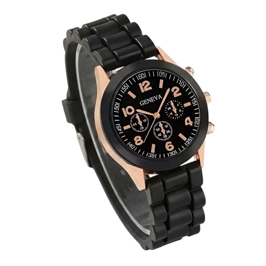 Taffstyle Quarzuhr Damenuhr Silikonarmband und roségold Gehäuse in Schwarz günstig online kaufen