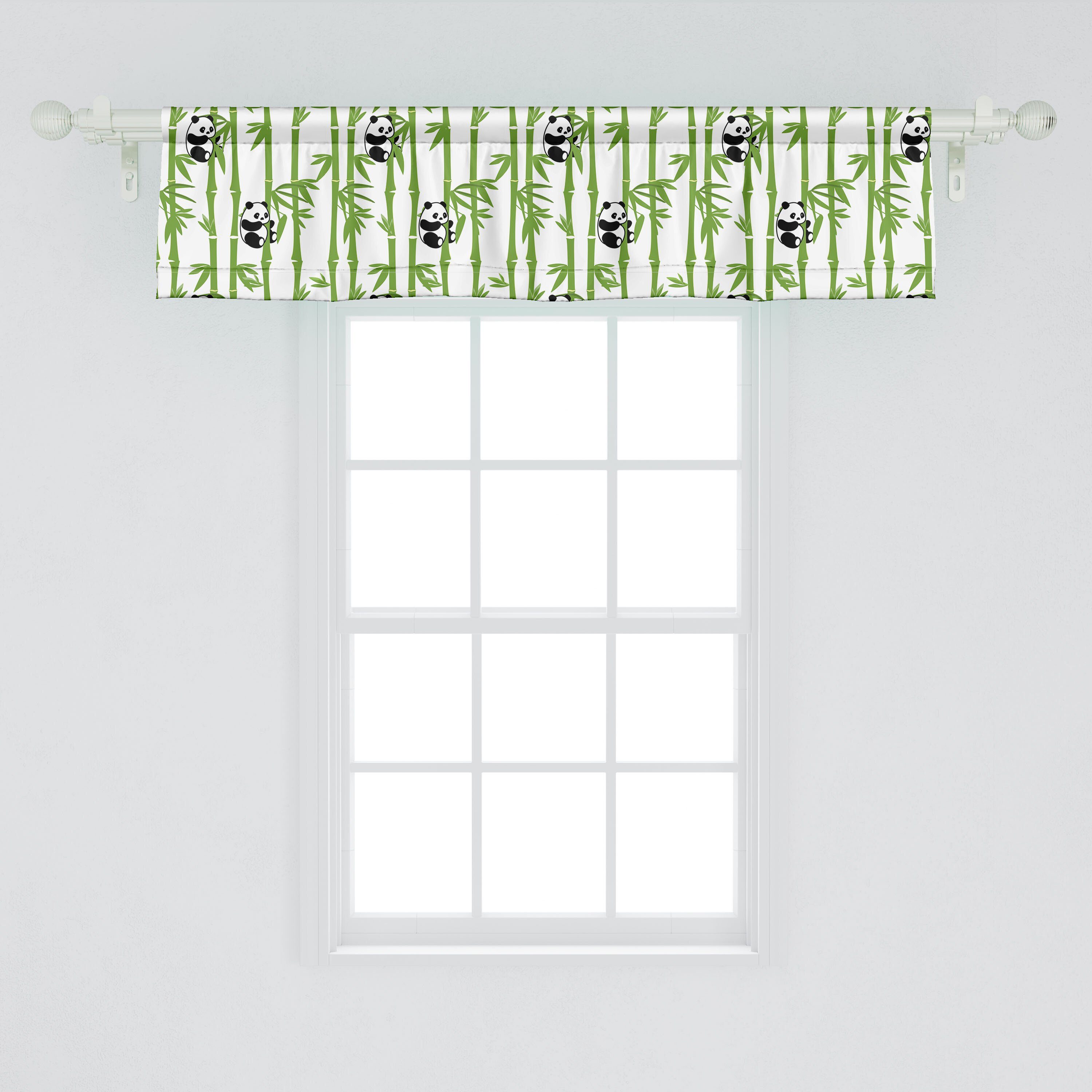 Küche Schlafzimmer für Bambus-Druck Vorhang Volant Pflanzen Microfaser, Bären Scheibengardine Dekor Panda Abakuhaus, mit Stangentasche, auf