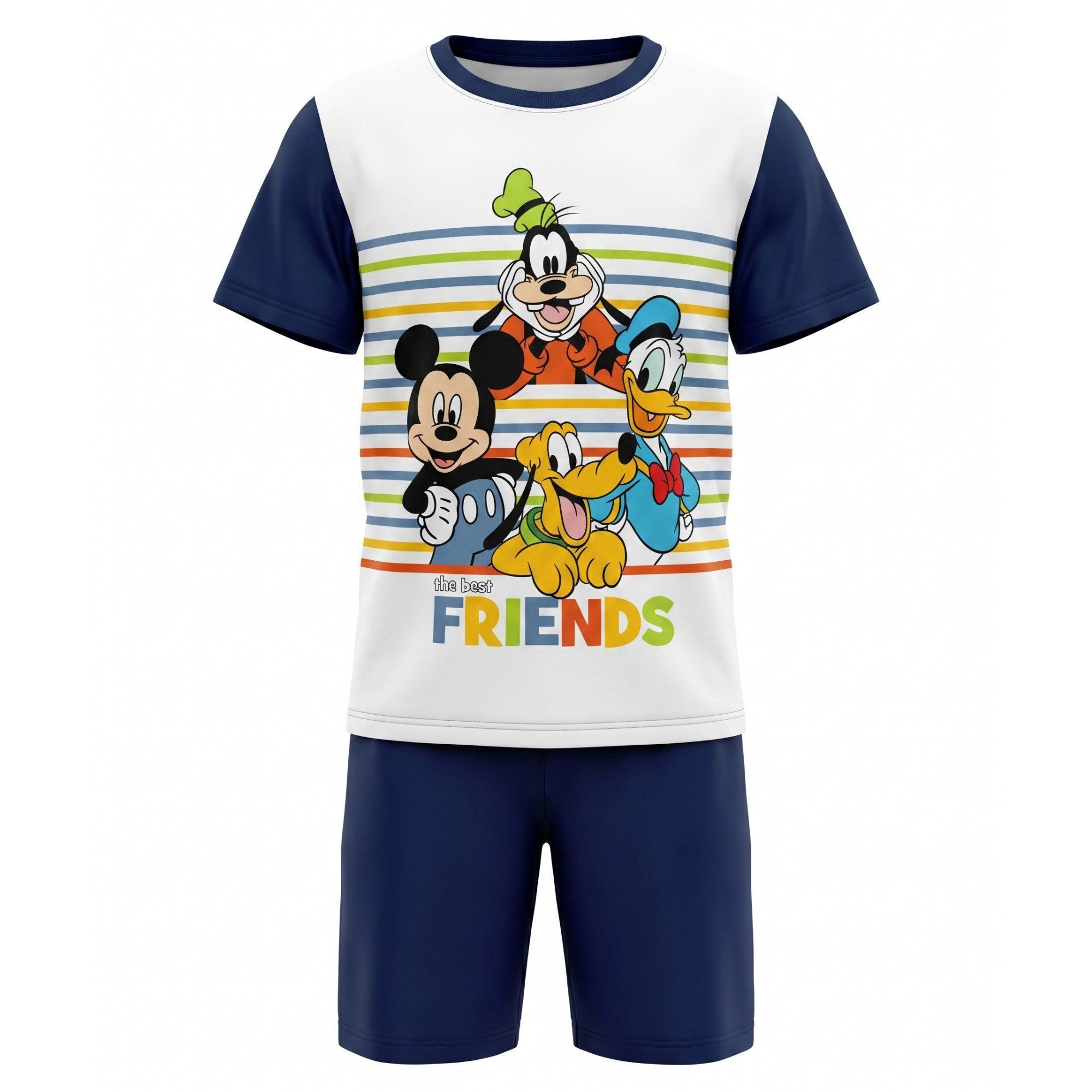 Disney Schlafanzug Disney Mickey Maus Goofy Donald Duck Kinder Jugend Schlafanzug Pyjama Gr. 104 bis 128 - 100% Baumwolle
