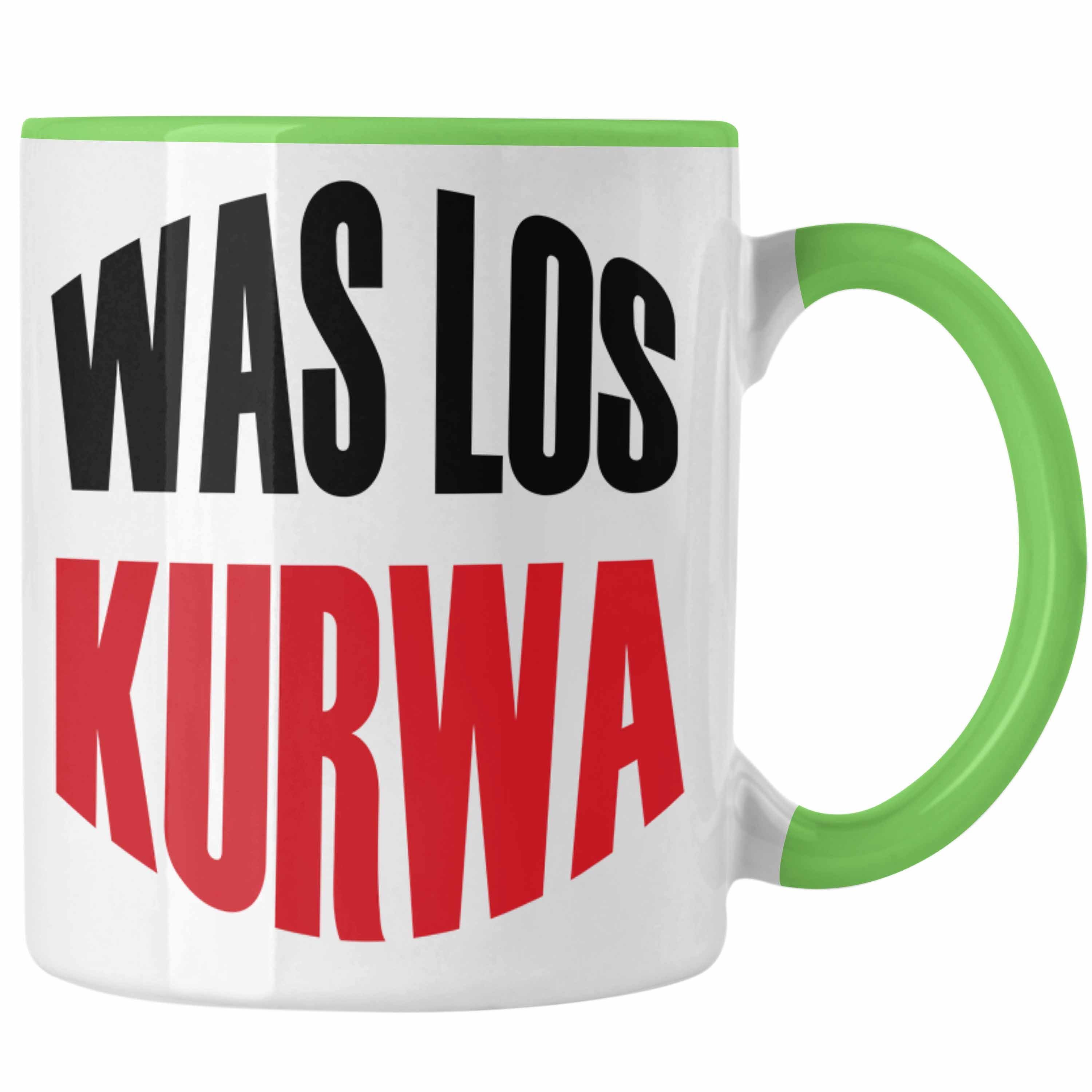 Trendation Tasse Lustige Tasse Spruch "Was Los Kurwa" Polen Polnisches Geschenk Grün