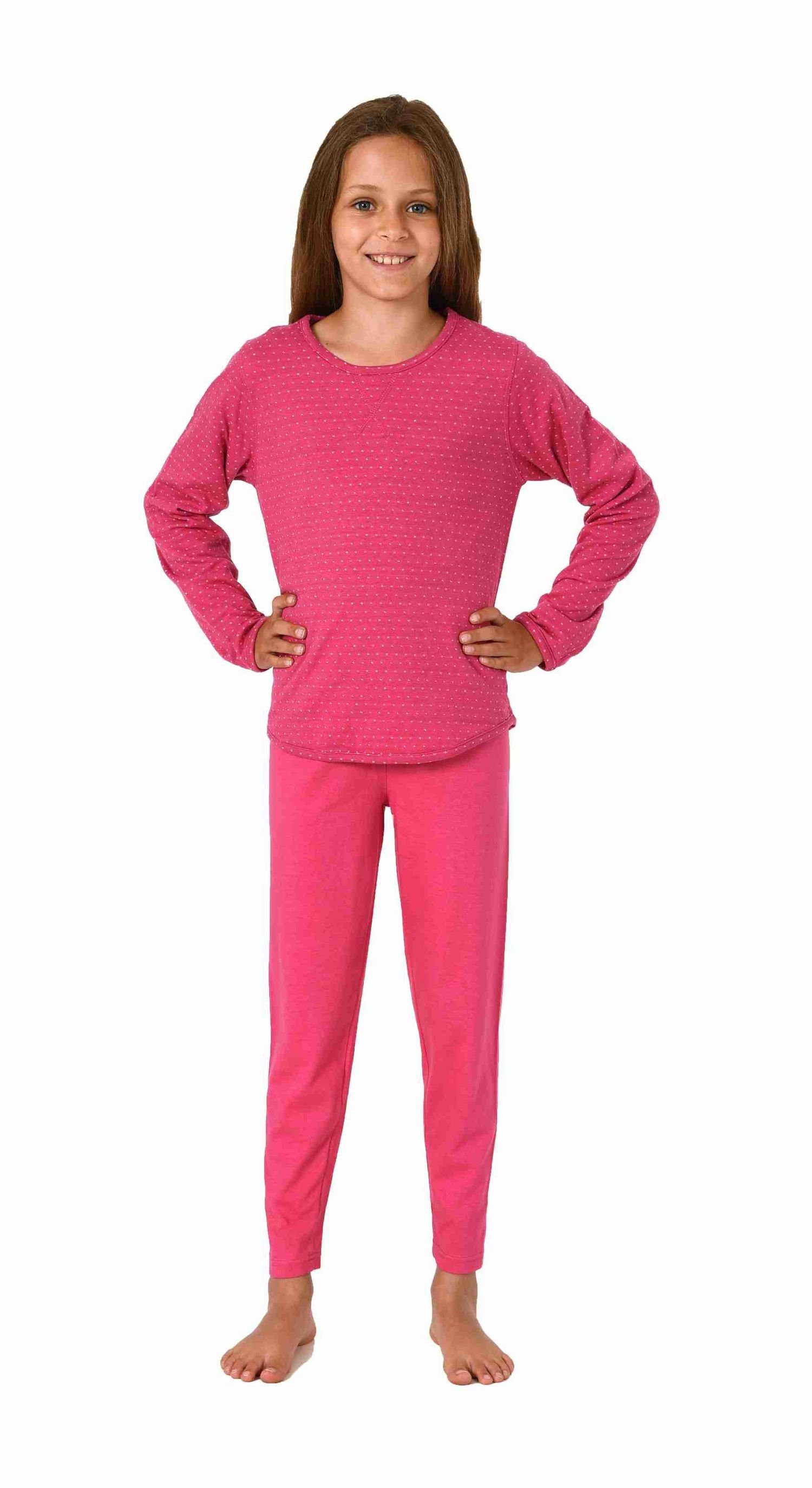 Normann Pyjama Mädchen langarm Schlafanzug zum wenden - 2 Designs in einem Style rot