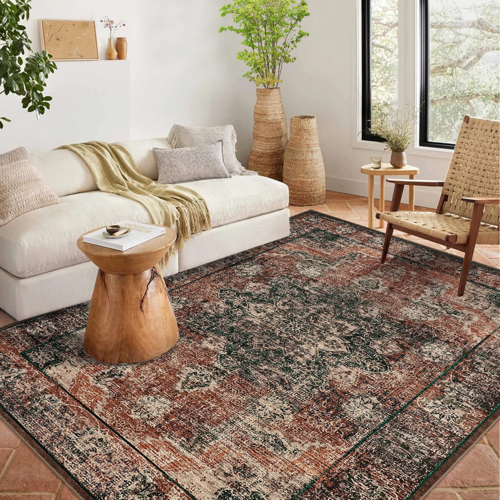 GarveeMore Teppich Vintage Wohnzimmer Kurzflor Teppiche, Höhe: 6.6 mm, Wohnzimmer