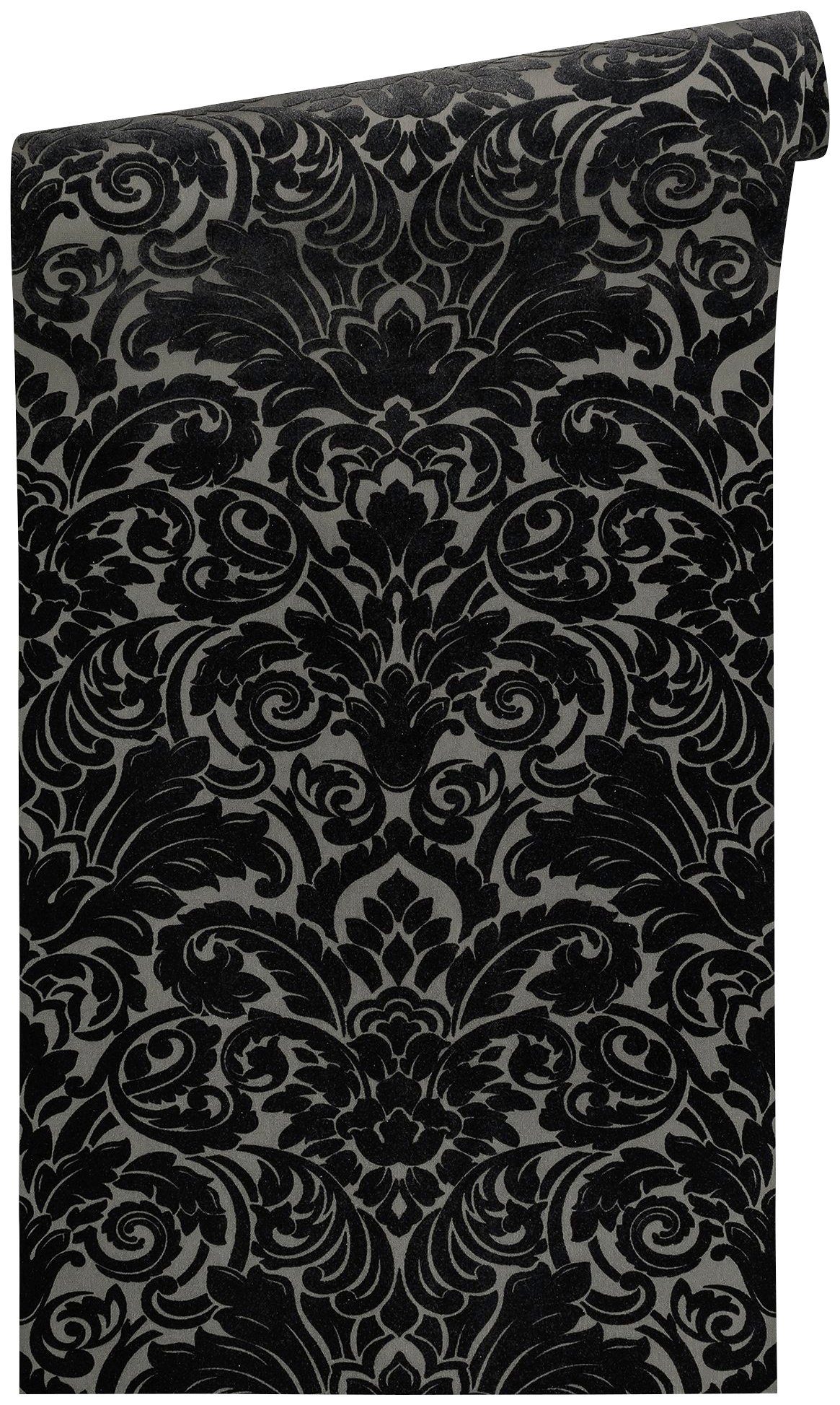 Barock, A.S. Création schwarz/grau beflockt, Paper Barock Vliestapete Castello, Architects Ornament Tapete