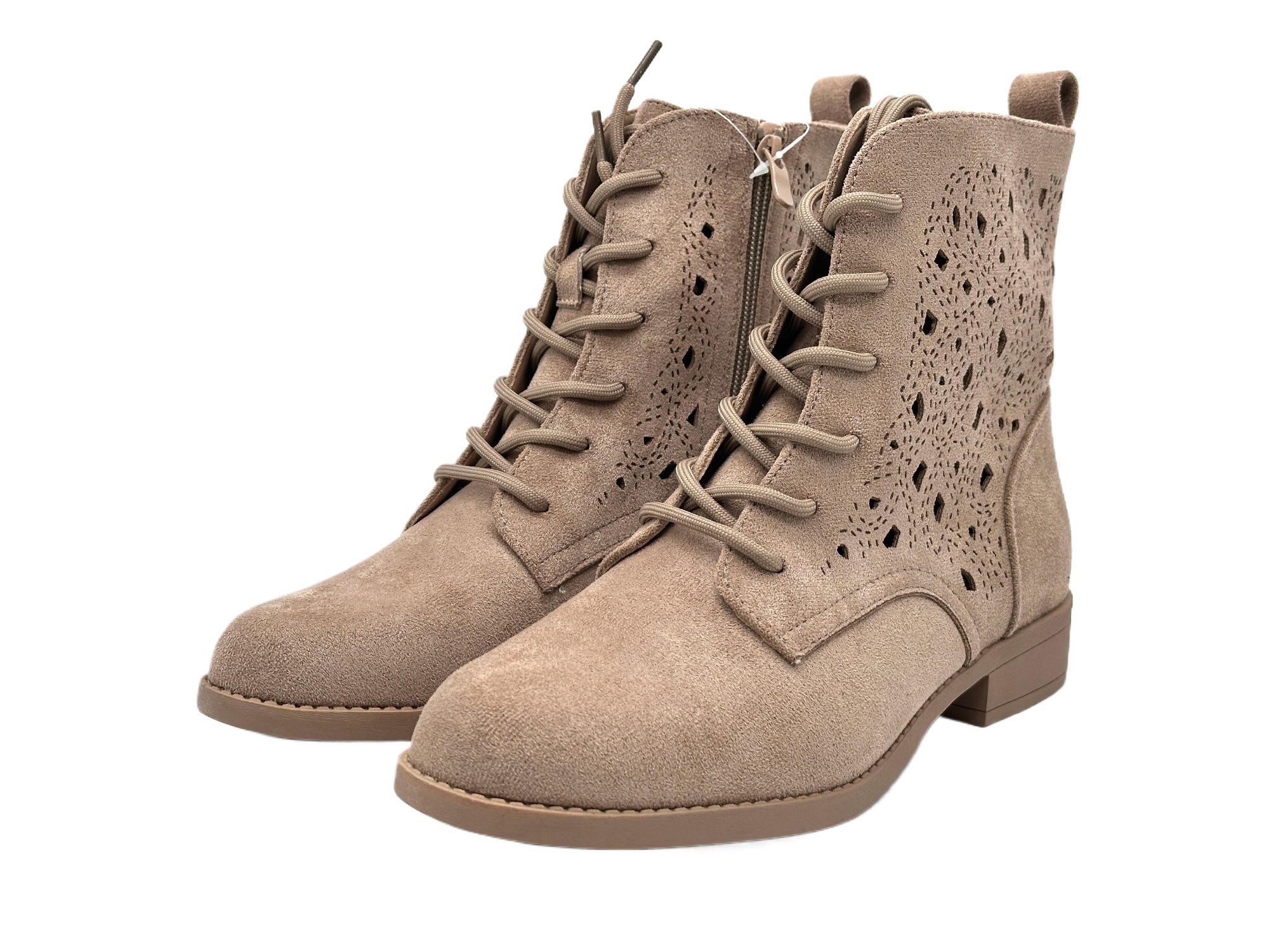 Nowaland Damen Schnür Stiefelette mit Reißverschluss Stiefelette Moderne Western-Stiefelette mit dekorativer Schnürung