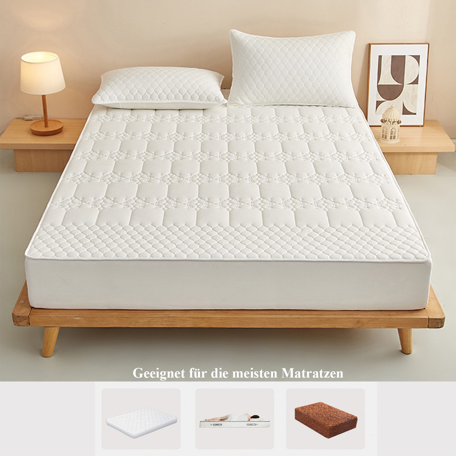 Matratzenauflage Wasserdicht Allergiker Baumwolle Matratzenschoner 90x200cm, 180x200cm ibettertec, Waschbar Anti Milben Allergiker Matratzenauflage mit Rundumbezug 