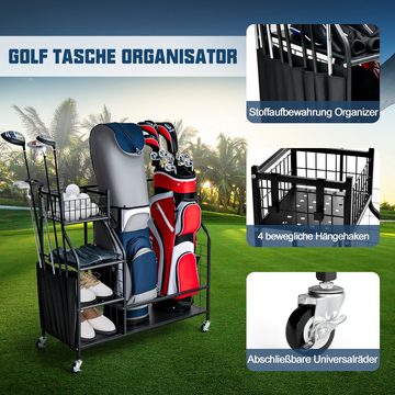 COSTWAY Golftrolley, mit Rollen & Haken, passend für 2 Golftaschen & Zubehör