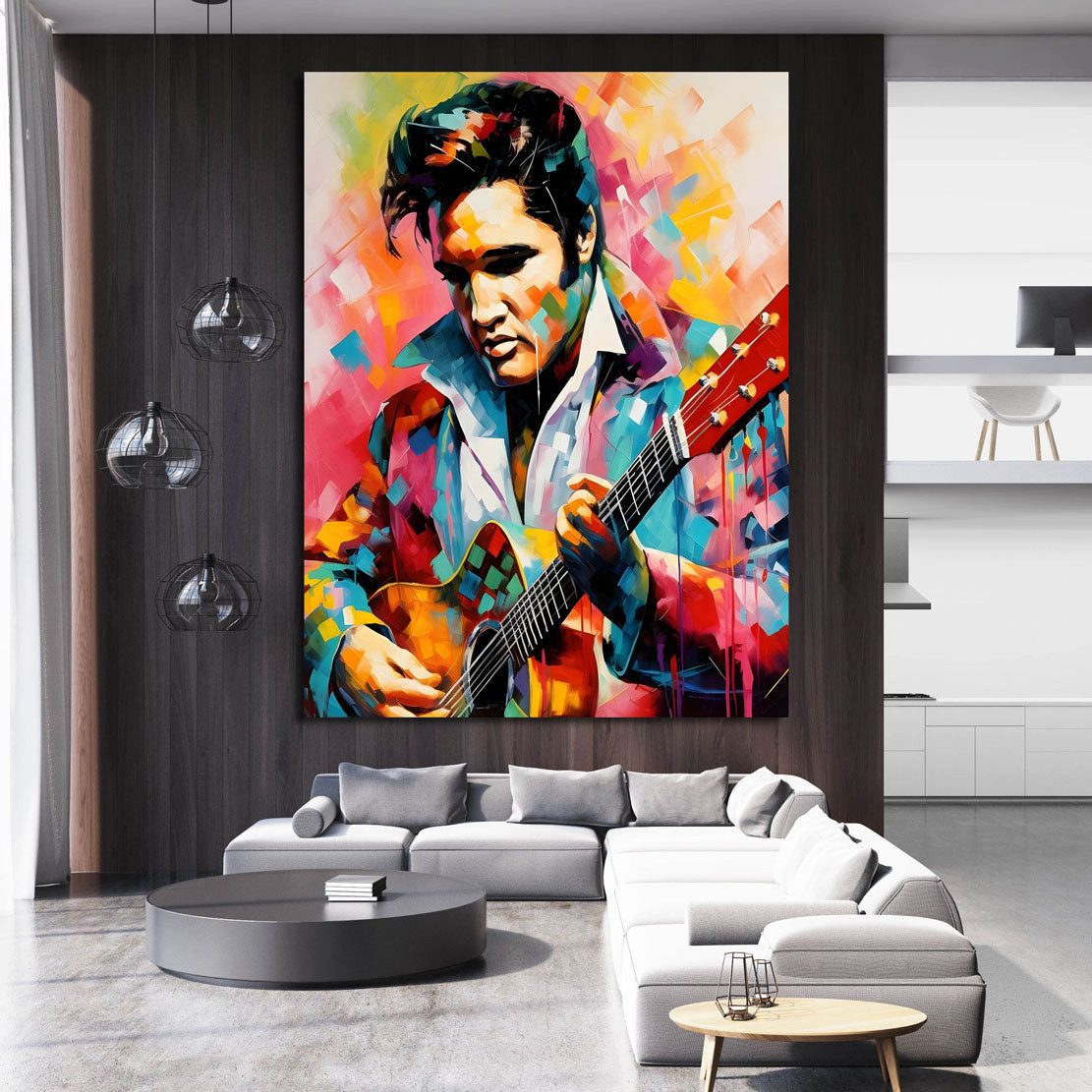 Artedinoi Leinwandbild Rock Legende Gitarre Porträt Pop Art Leinwandbild Kunstdruck XL Deko, Rock-Legende mit Gitarre