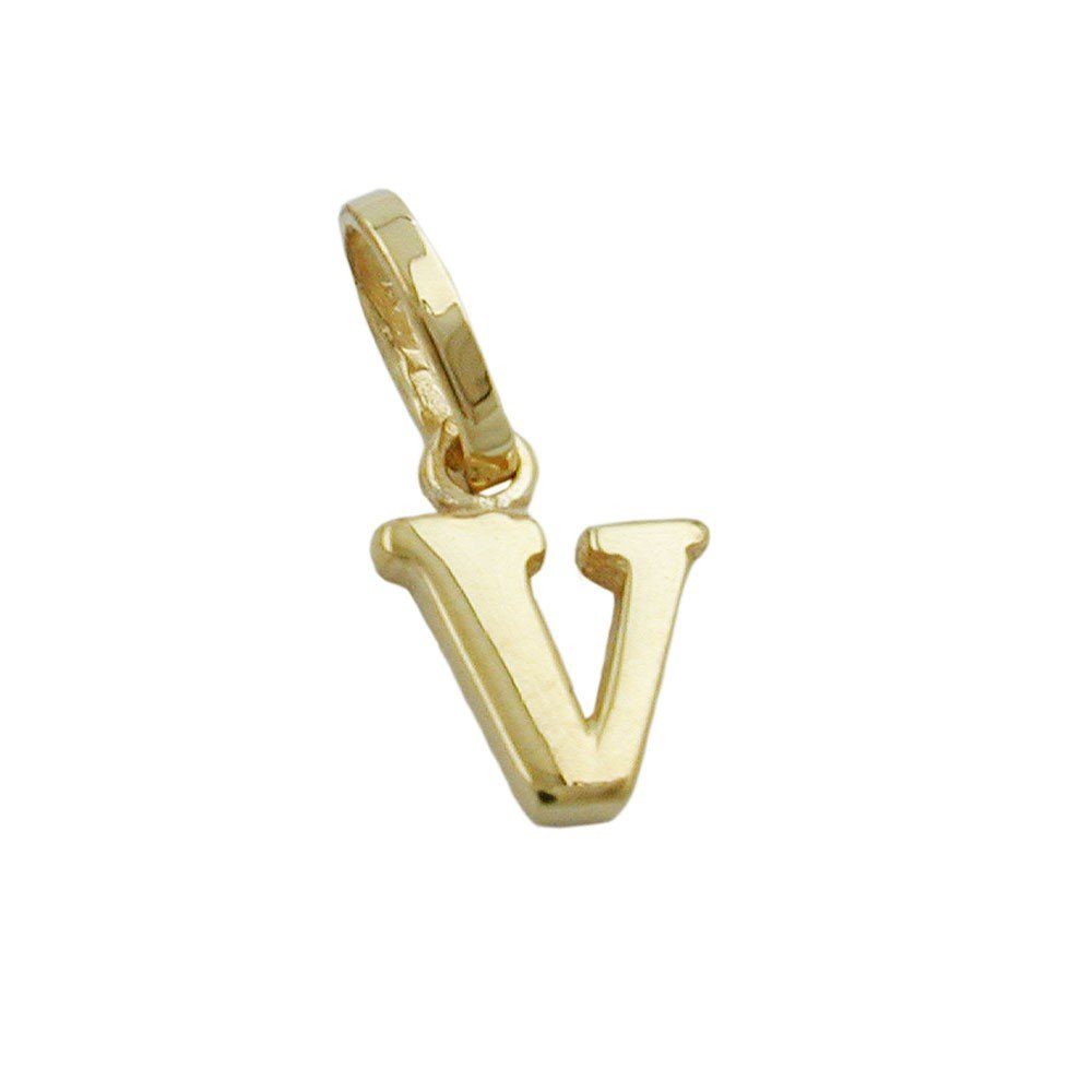 Schmuck Krone Kettenanhänger Anhänger Einhänger ' V ' Goldbuchstabe Buchstabe aus 375 Gold Gelbgold Unisex, Gold 375 | Kettenanhänger