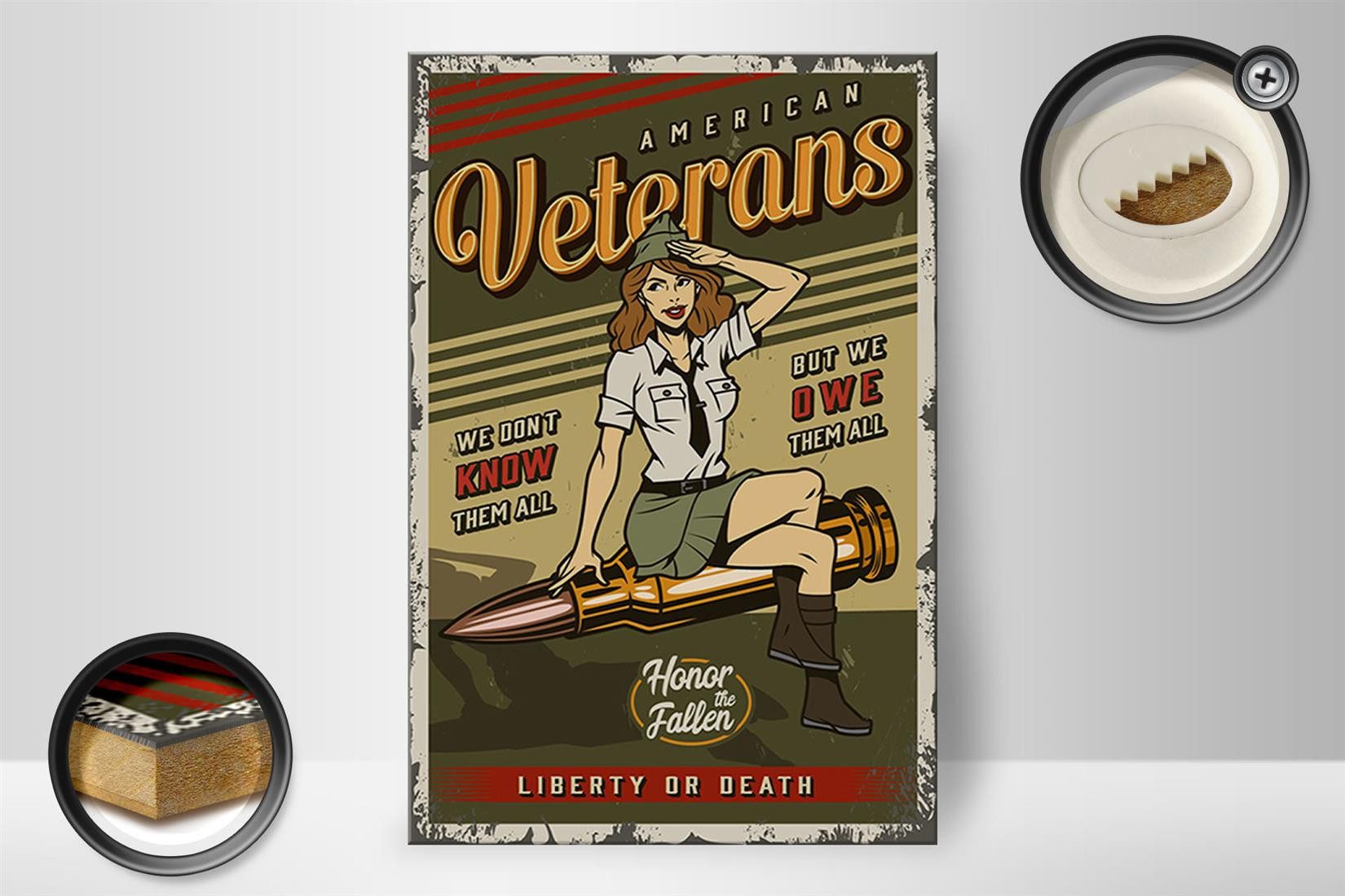 Femer GmbH Holzbild Retro 20x30cm Pinup American veterans liberty, Nostalgie Retro Altes (1 St), Glatte Holzfaserplatte (MDF), vorn beschichtet
