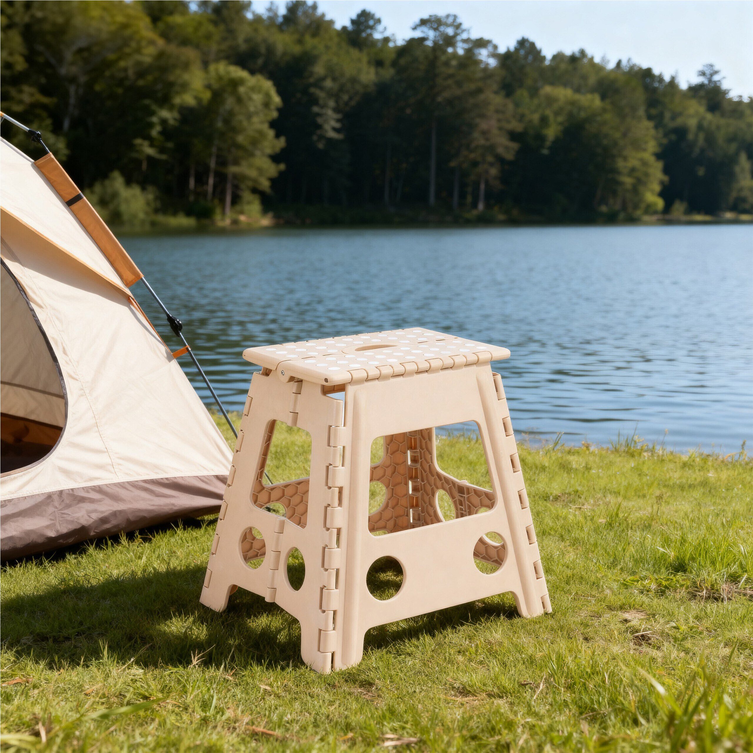 relaxdays Tritthocker Klapphocker faltbar XL, Beige