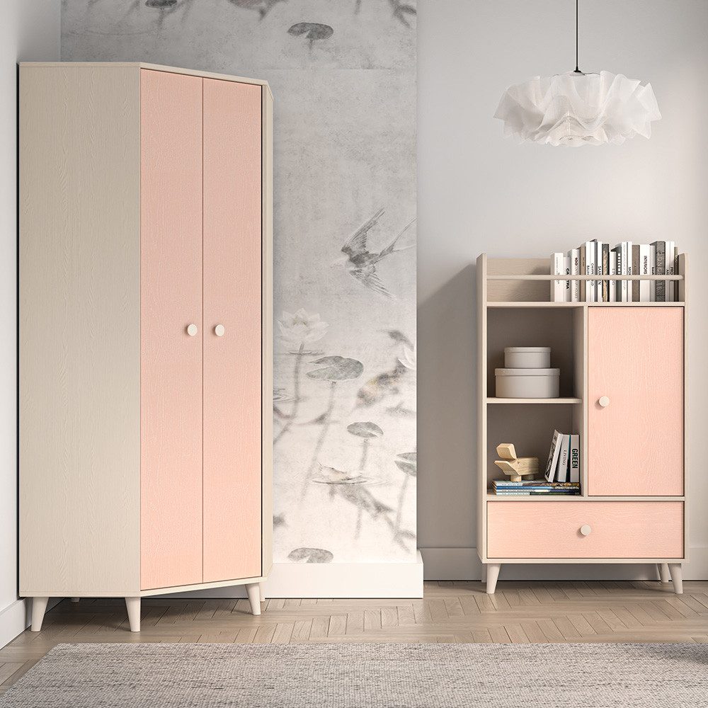 Lomadox Kinderbett MODICA-131, in sandbeige mit rosa, fühlbare Struktur