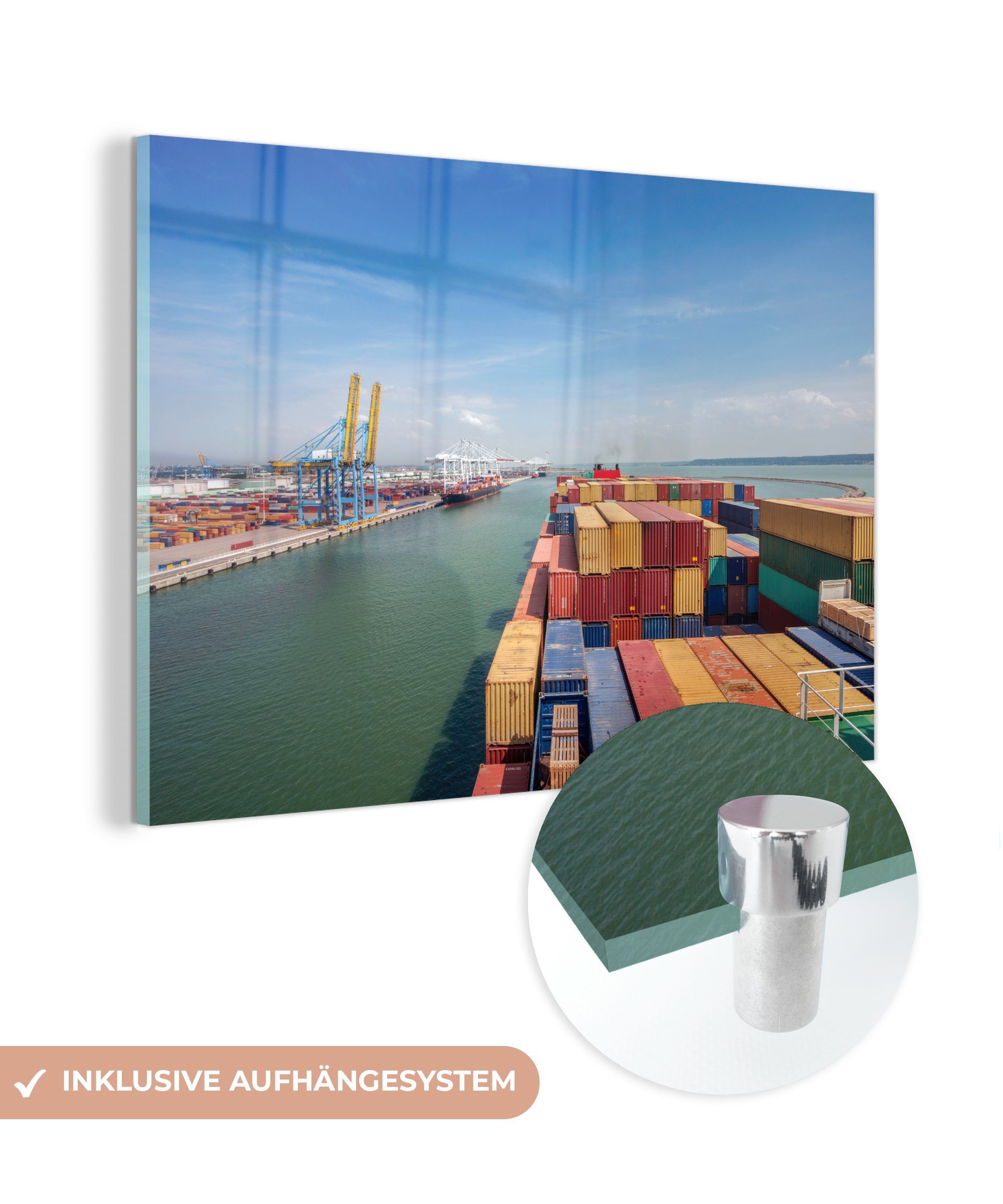 Schlafzimmer (1 St), Ein Containerschiff in macht Le Acrylglasbilder MuchoWow Hafen Havre Wohnzimmer Frankreich im fest, Acrylglasbild & von