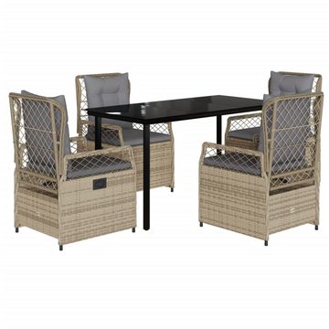 vidaXL Garten-Essgruppe 5-tlg. Garten-Essgruppe mit Kissen Beige Poly Rattan, (5-tlg)