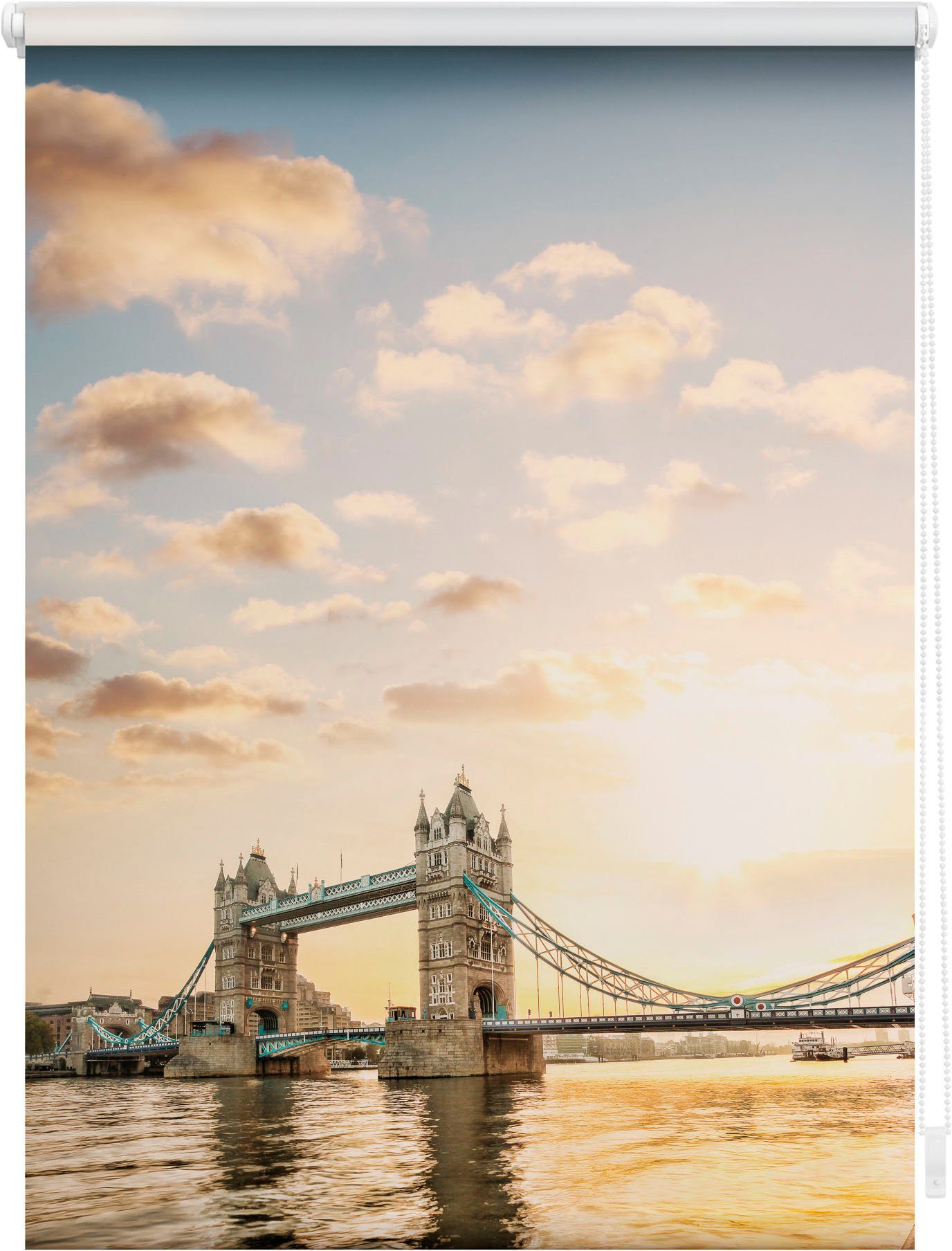 Seitenzugrollo Rollo Klemmfix, ohne Bohren, blickdicht, Tower Bridge - Rot Weiß, LICHTBLICK ORIGINAL, blickdicht, freihängend, Klemmfix