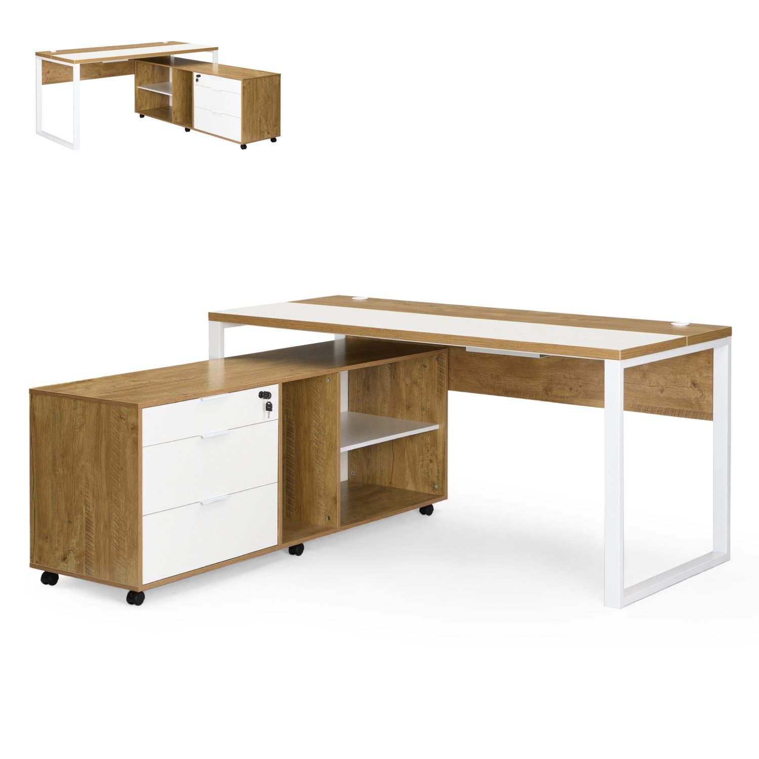 B&D home Eckschreibtisch Büromöbel Set SVEA (Set, 2-St), Winkelkombination,  Breite 160 cm, in 2 Farben erhältlich