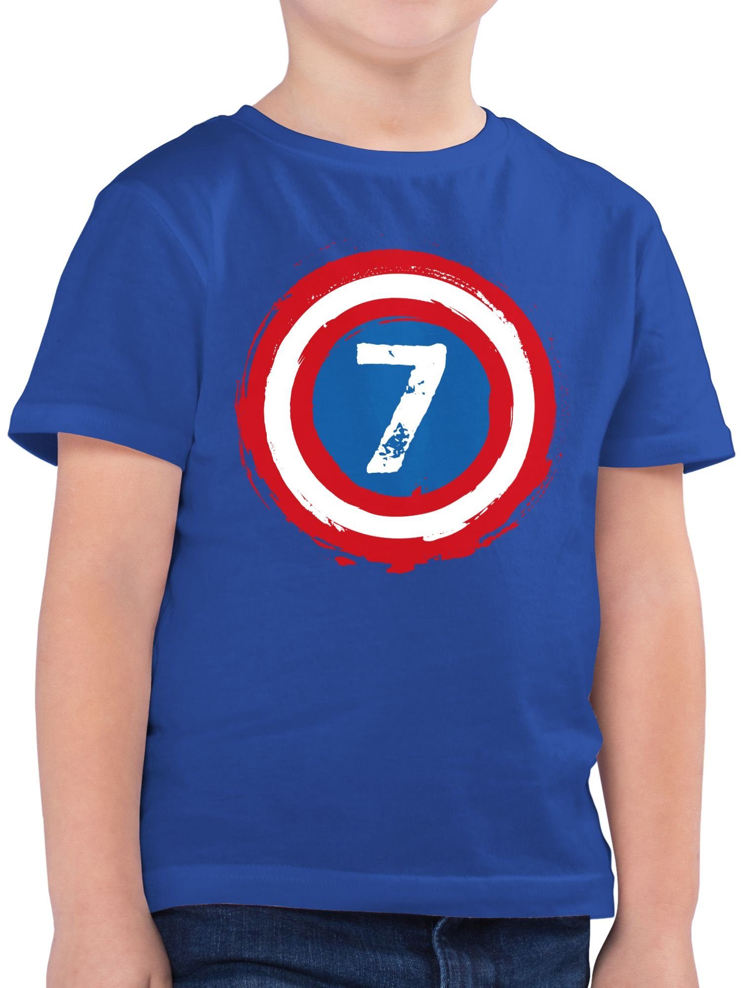Shirtracer T-Shirt Superhelden Schild Sieben 7. Geburtstag 2 Royalblau
