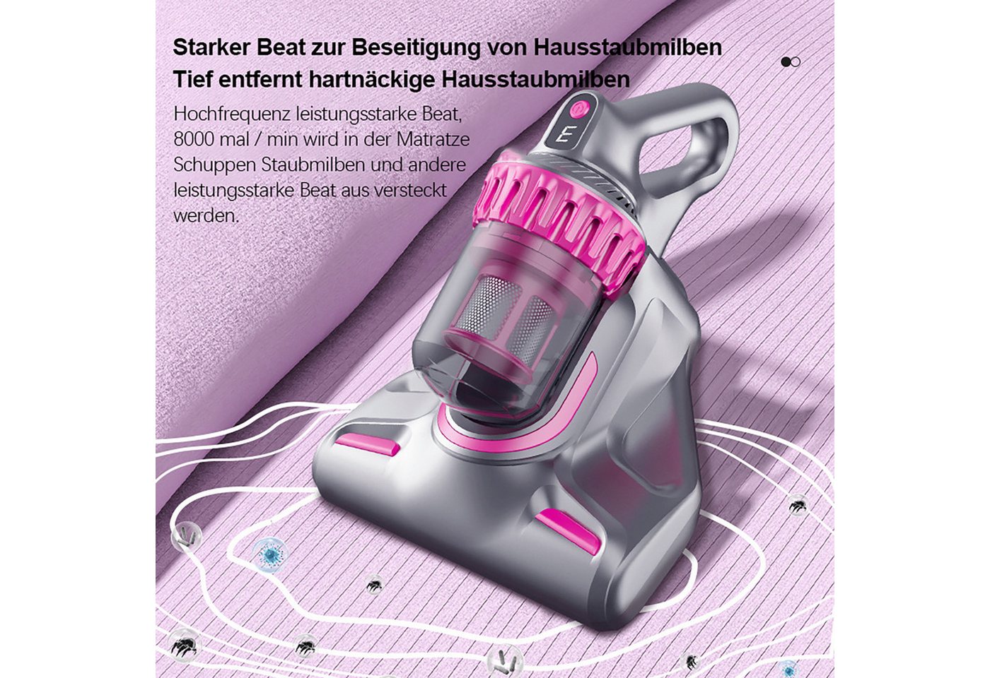 OYLCDI Matratzenreinigungsgerät Matratzensauger, Milben Handstaubsauger,10.000Pa Saugleistung, 100,00 W, Beuteltier, UV-C Sterilisation,HEPA Filter,entfernt 99,9% Aller Milben