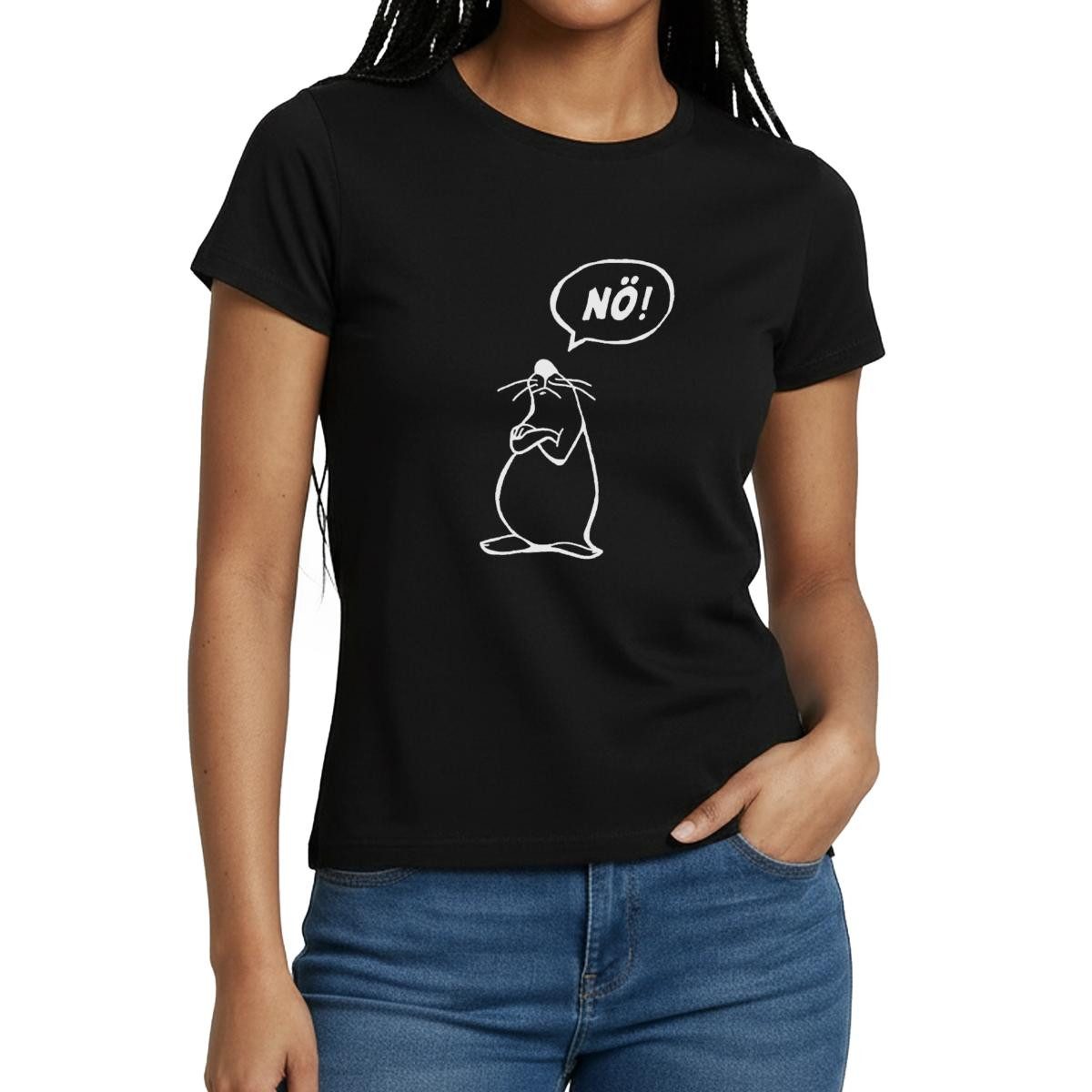 Spreadshirt T-Shirt Maus Lustiger Spruch Nö Bevor Du Fragst Nein Frauen T-Shirt (1-tlg) Slim Fit, fällt klein aus