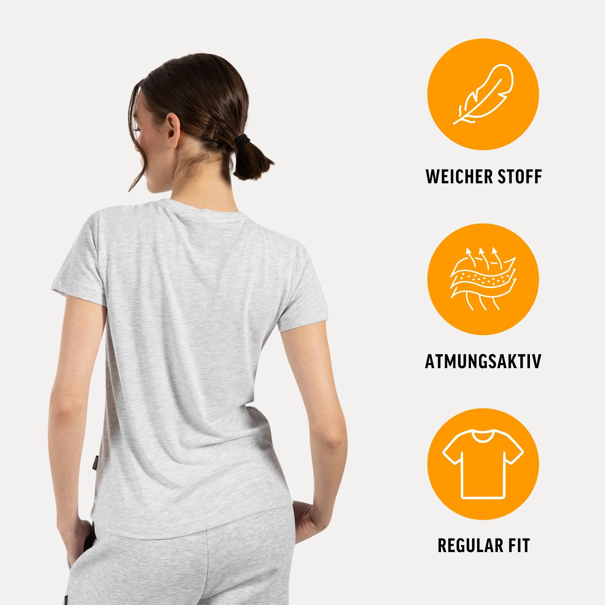 Smilodox T-Shirt Laurena, Schlichtes Shirt, graviertes Metallabel, Weiches günstig online kaufen