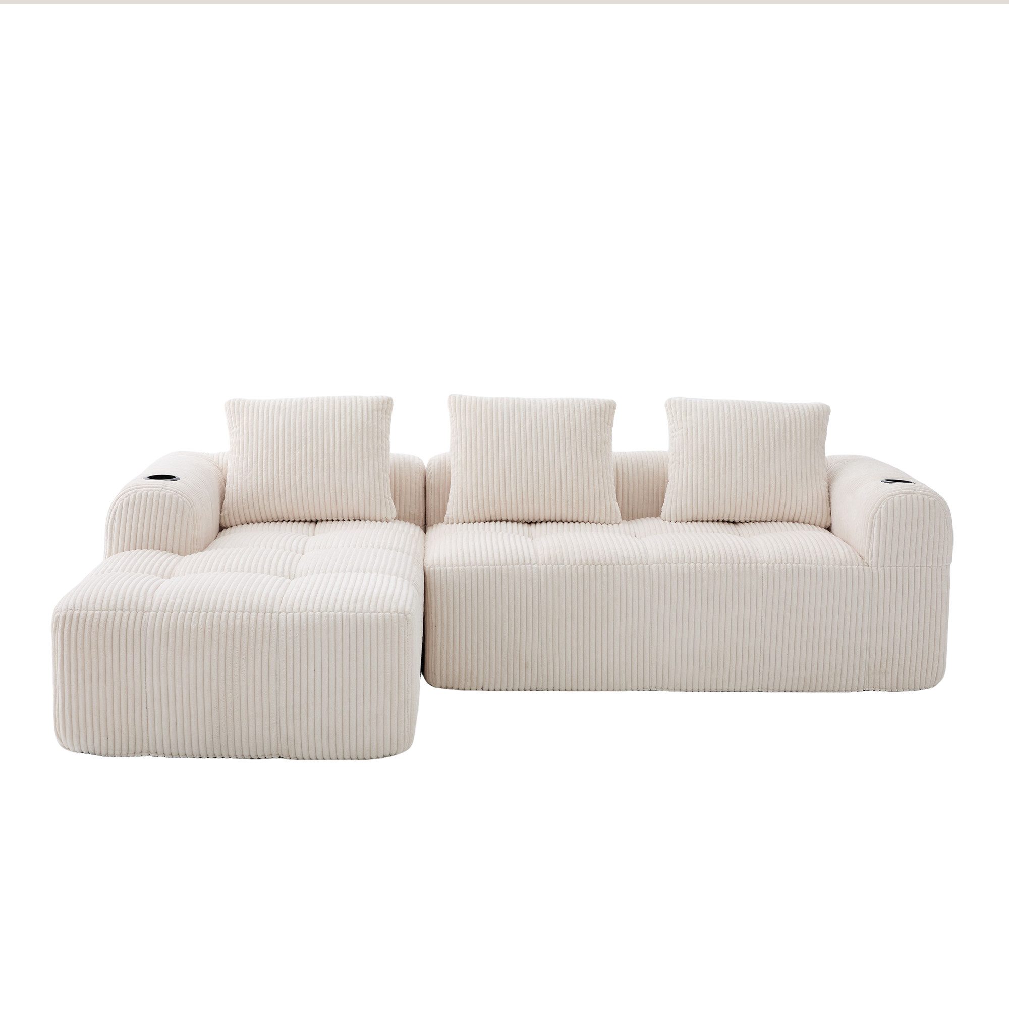 HAUSS SPOLE Sofa Kompakt-Sofa aus Cord mit Getränkehalter Relaxsessel mit 1 Kissen, modular, mit Seitentasche und Getränkehalter. für langes Sitzen, inkl. 3 Kissen, Kompakt-Ecksofa aus Cord
