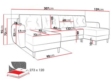 MIRJAN24 Wohnlandschaft Palermo U Cord, mit Bettkasten und Schlaffunktion, Symmetrisches U-Form