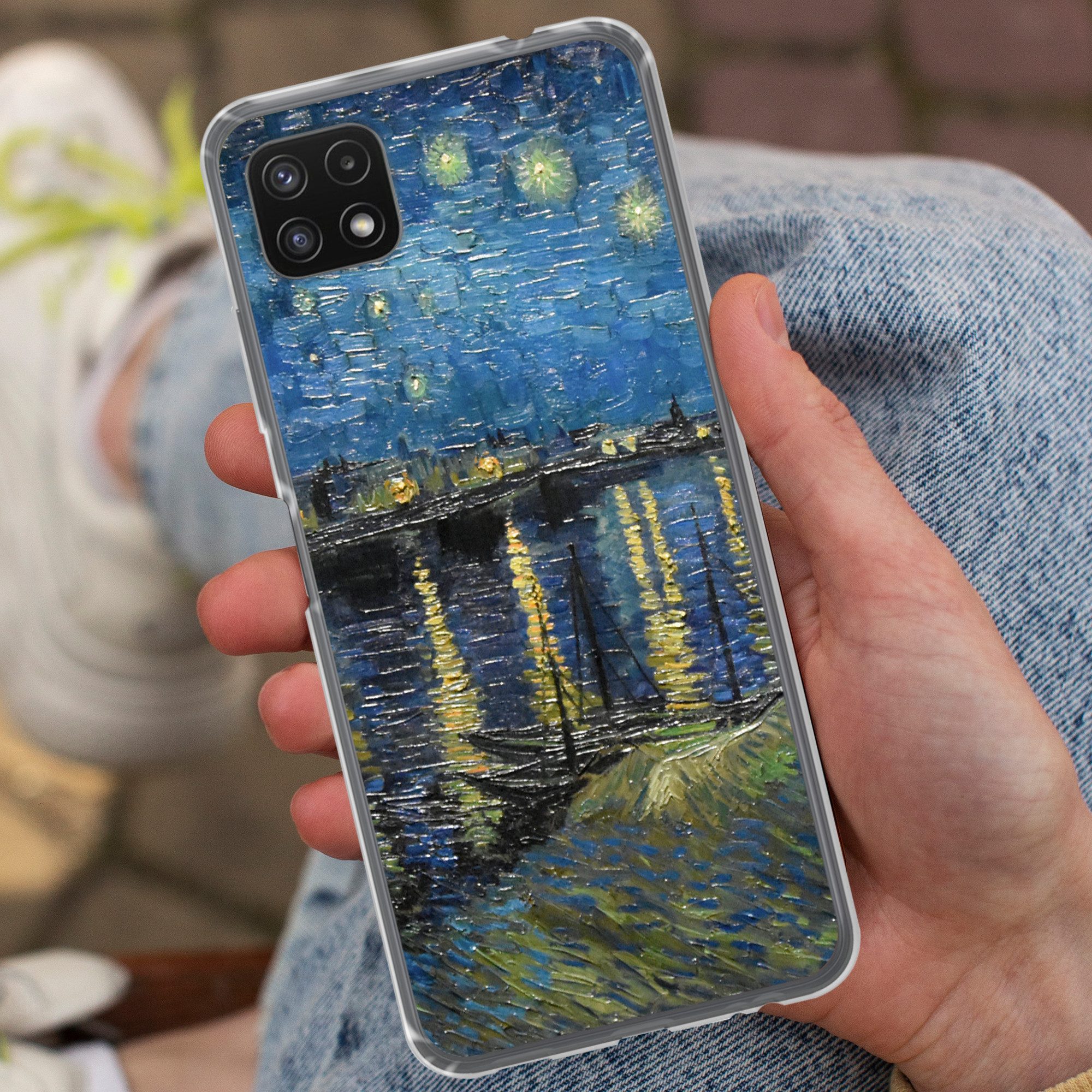 MuchoWow Handyhülle für Samsung Galaxy A22 5G Sternennacht über der Rhone - Van Gogh - Kun, Smartphone-Bumper, Print, Handy Schutzhülle Dünn