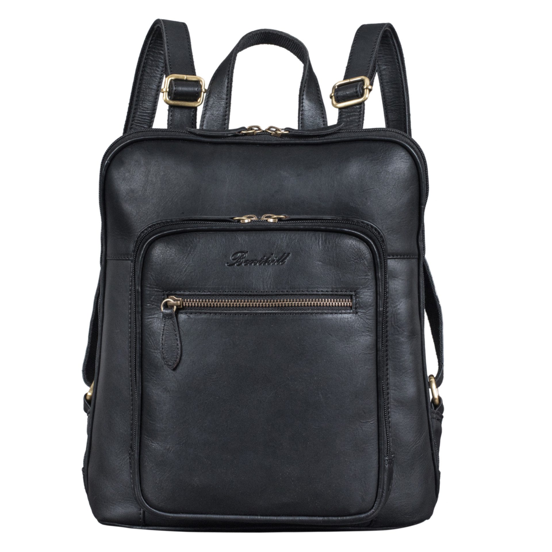 Benthill Rucksack Echt Leder Rucksack Damen Herren Backpack Schultertasche, Reißverschlussfach