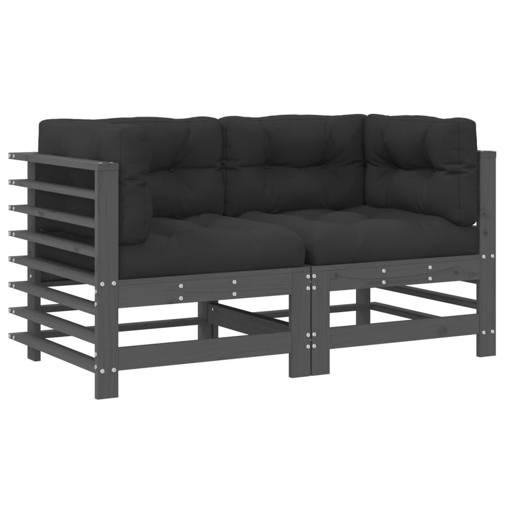 vidaXL Gartenlounge-Eckteil, Ecksofas mit Kissen 2 Stk. Grau Massivholz Kiefer