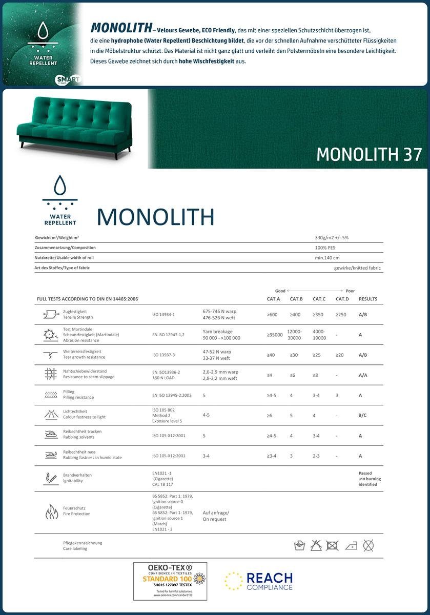 Beautysofa Ecksofa mit Ecke grün gepolstertes (monolith Waldo Flasches für Kopfstützen, Wellenfedern, Wohnzimmer L, verstellbaren Bettkasten, Schlaffunktion, 37) inklusive mit Schlafecke L-förmige