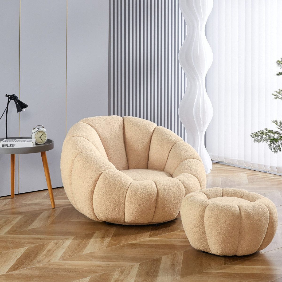 alesvelt Drehsessel Kürbis Sessel 360° Drehfunktion Relaxsessel inkl. Hocker (Set, 2-St), 360° Drehfunktion – Bild 4 von 5