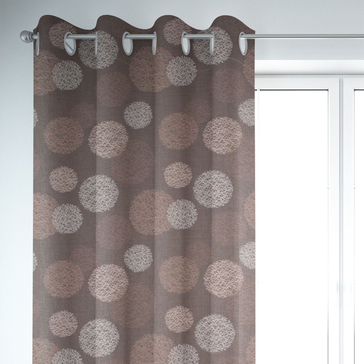 SCHÖNER LEBEN. Vorhang SCHÖNER LEBEN. Vorhang Jacquard Satinlook Kreise rosenholz beige 245cm, Ösen, blickdicht, Polyester, handmade