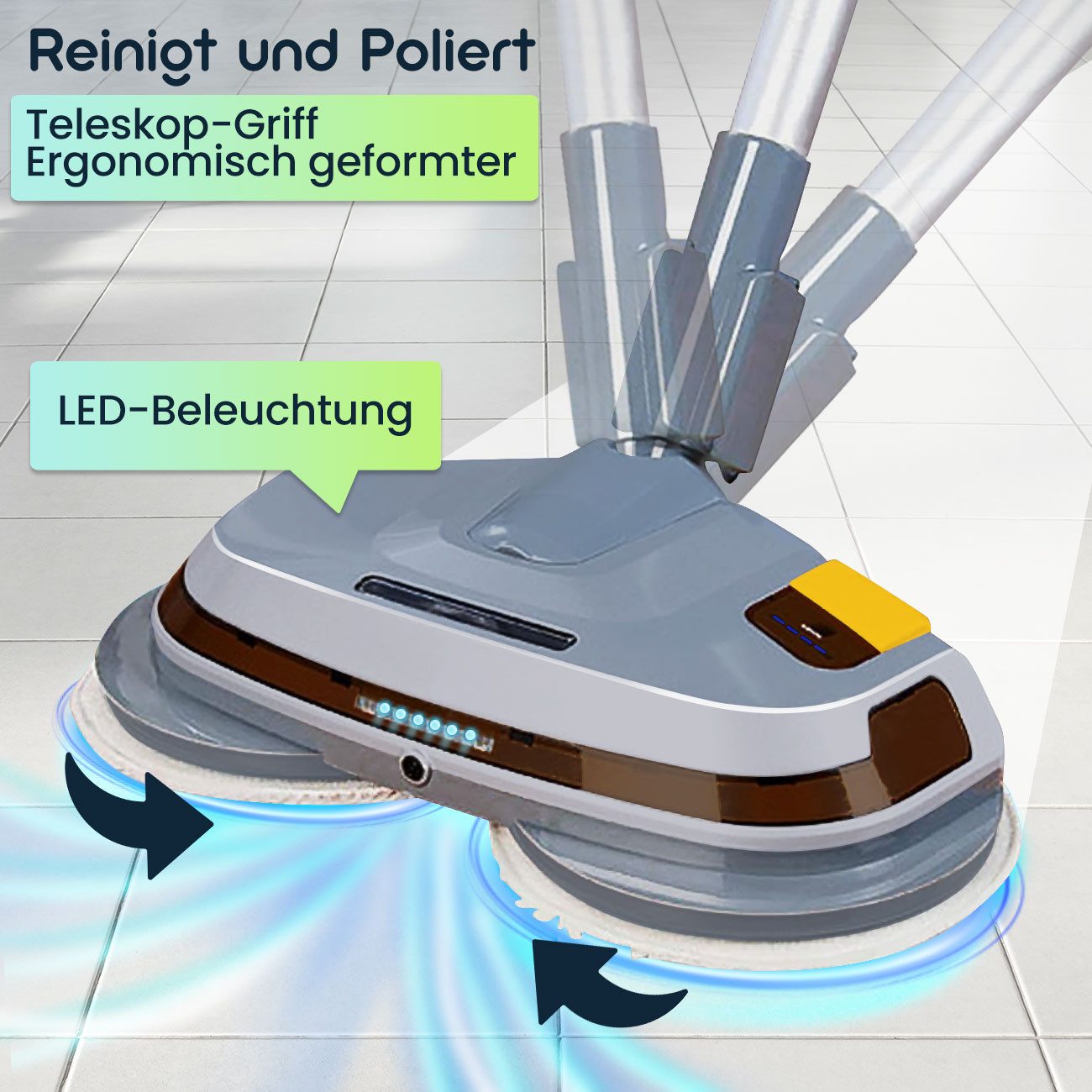 Casativo Hartbodenreiniger 85W Tiefenreinigende Boden-Poliermaschine Teleskopgriff Sprühfunktion, 85 W, mit Wischwasser-Tank, 260 U/Min, waschbare Klett-Pads, 3,2 kg 5m-Kabel