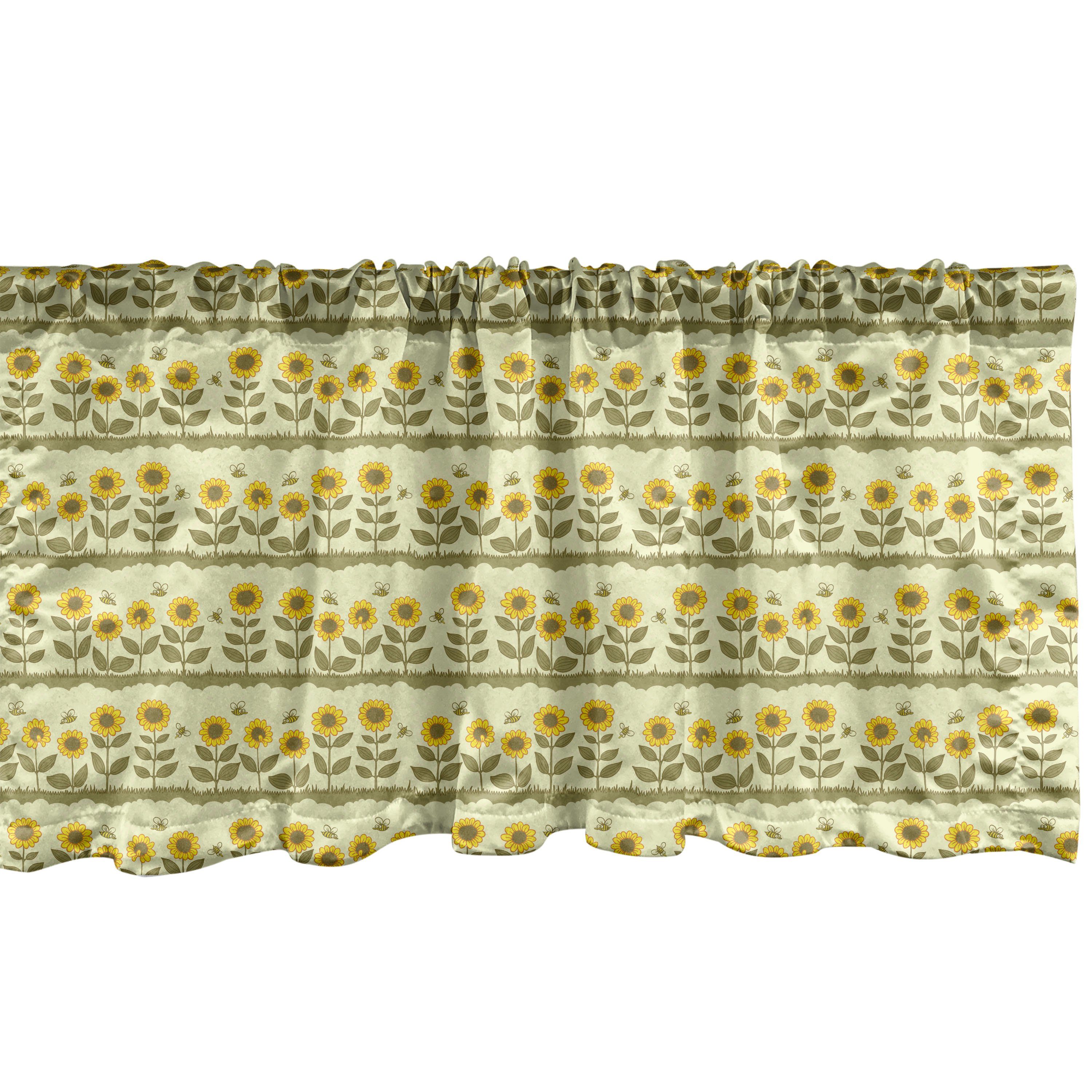 Scheibengardine Vorhang Volant für Küche Schlafzimmer Dekor mit Stangentasche, Abakuhaus, Microfaser, Sonnenblume Blumenfeld Blowing