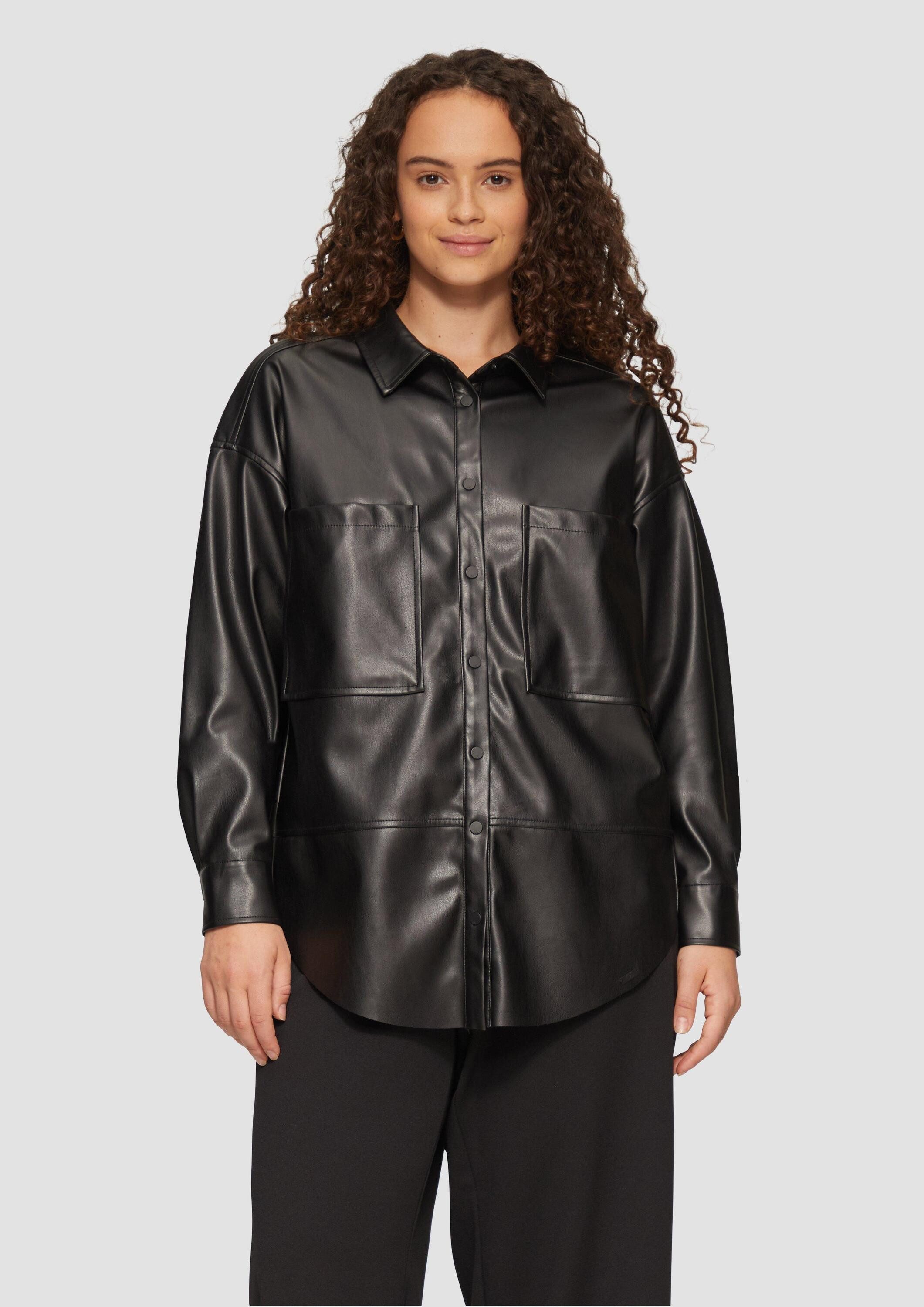 QS Langarmbluse Bluse Hemdbluse in Lederoptik günstig online kaufen