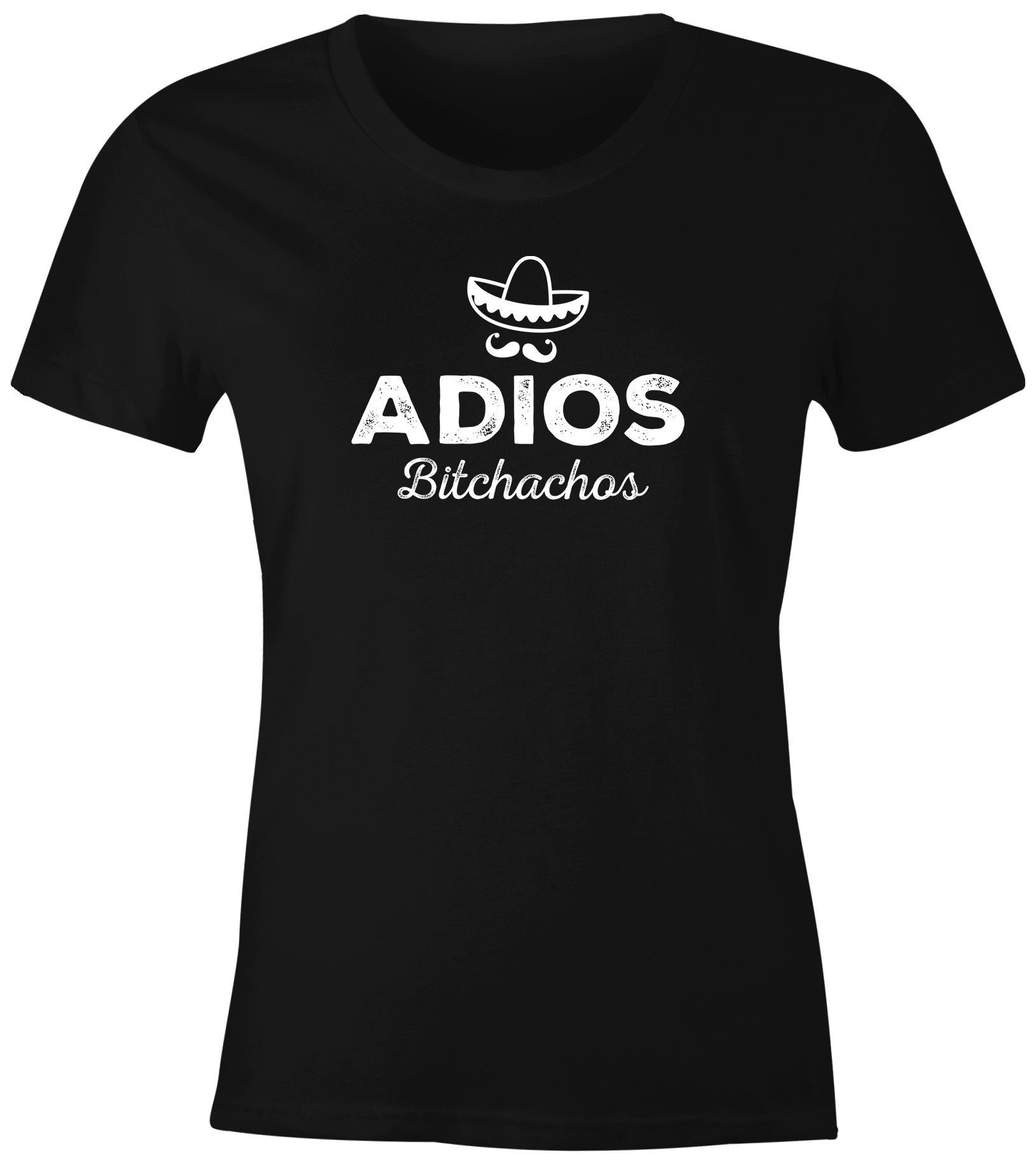 Print-Shirt Damen T-Shirt Spruch Adios Bitchachos Sombrero Motiv Parodie Fun-Shirt Frauen Moonworks®