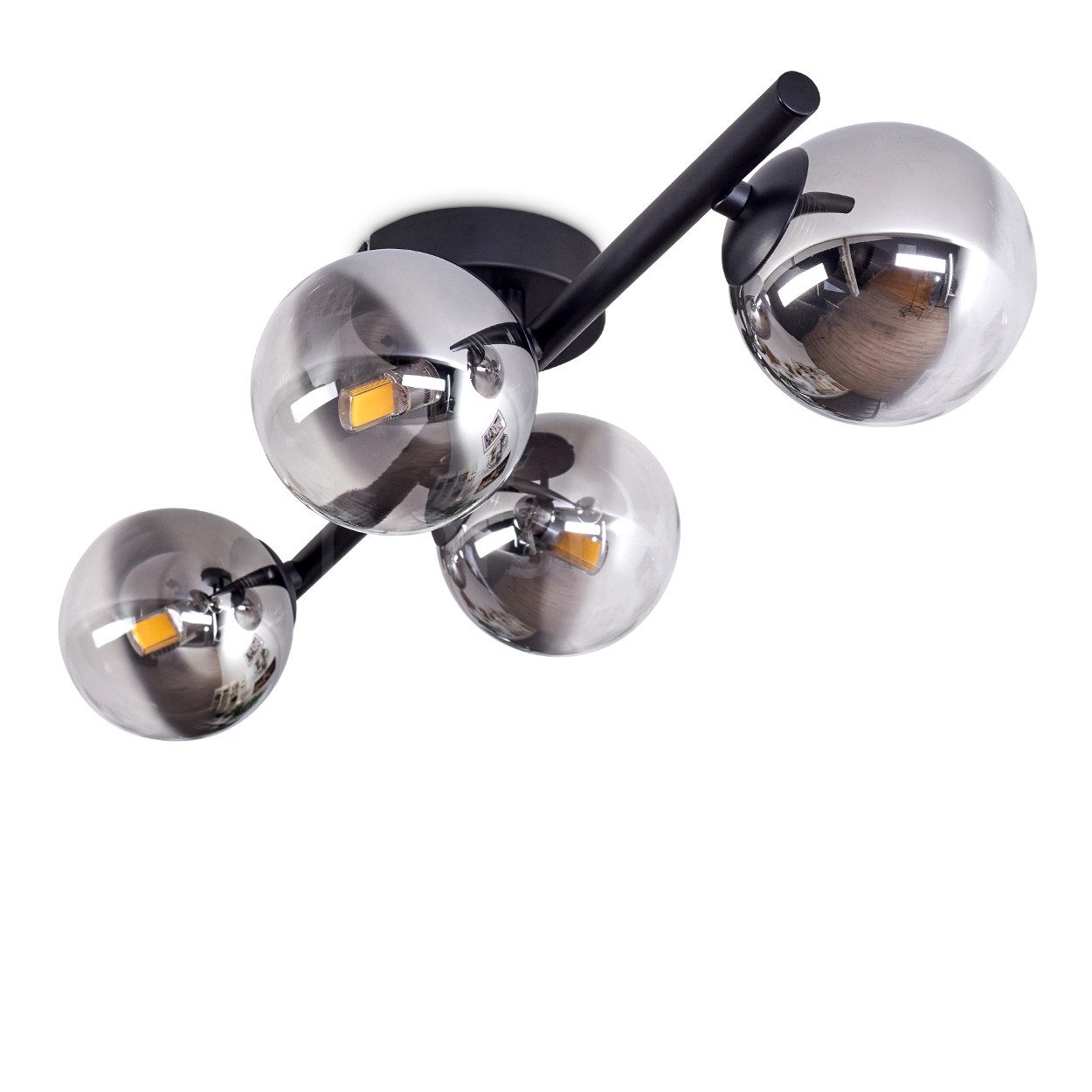 Deckenleuchte Deckenlampe aus Metall/Glas in Schwarz/Rauchfarben/Klar