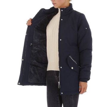 Ital-Design Winterjacke Damen Freizeit Kapuze (abnehmbar) Gefüttert Winterjacke in Dunkelblau