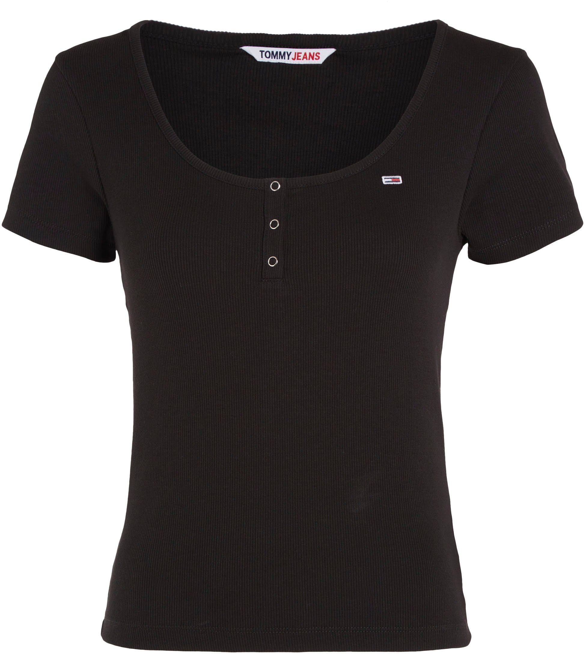 Tommy Jeans T-Shirt Black Jeans TJW mit BBY RIB Tommy BUTTON C-NECK Logostickerei