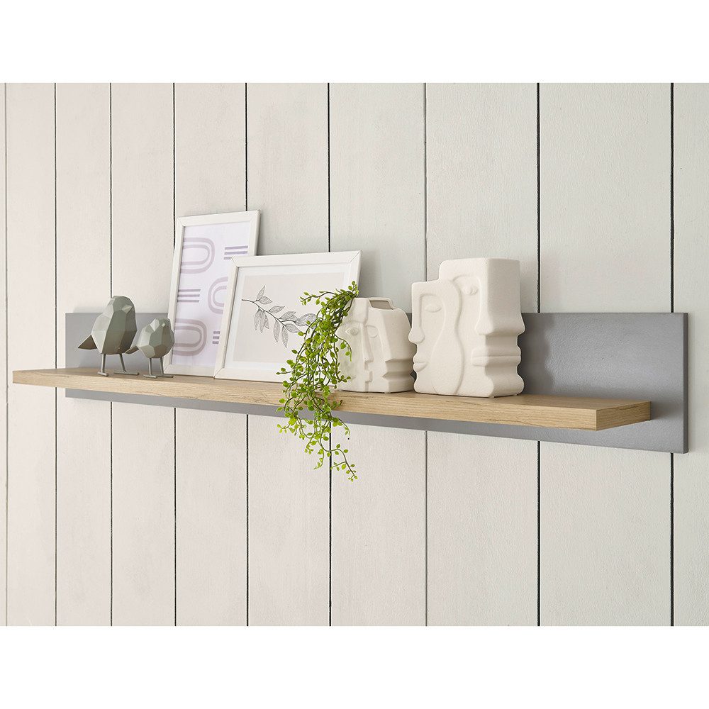 Lomadox Wandregal CHATHAM-61, Wohn-/Esszimmer Wandboard in grau mit Artisan Eiche Nb., 150/20/19 cm